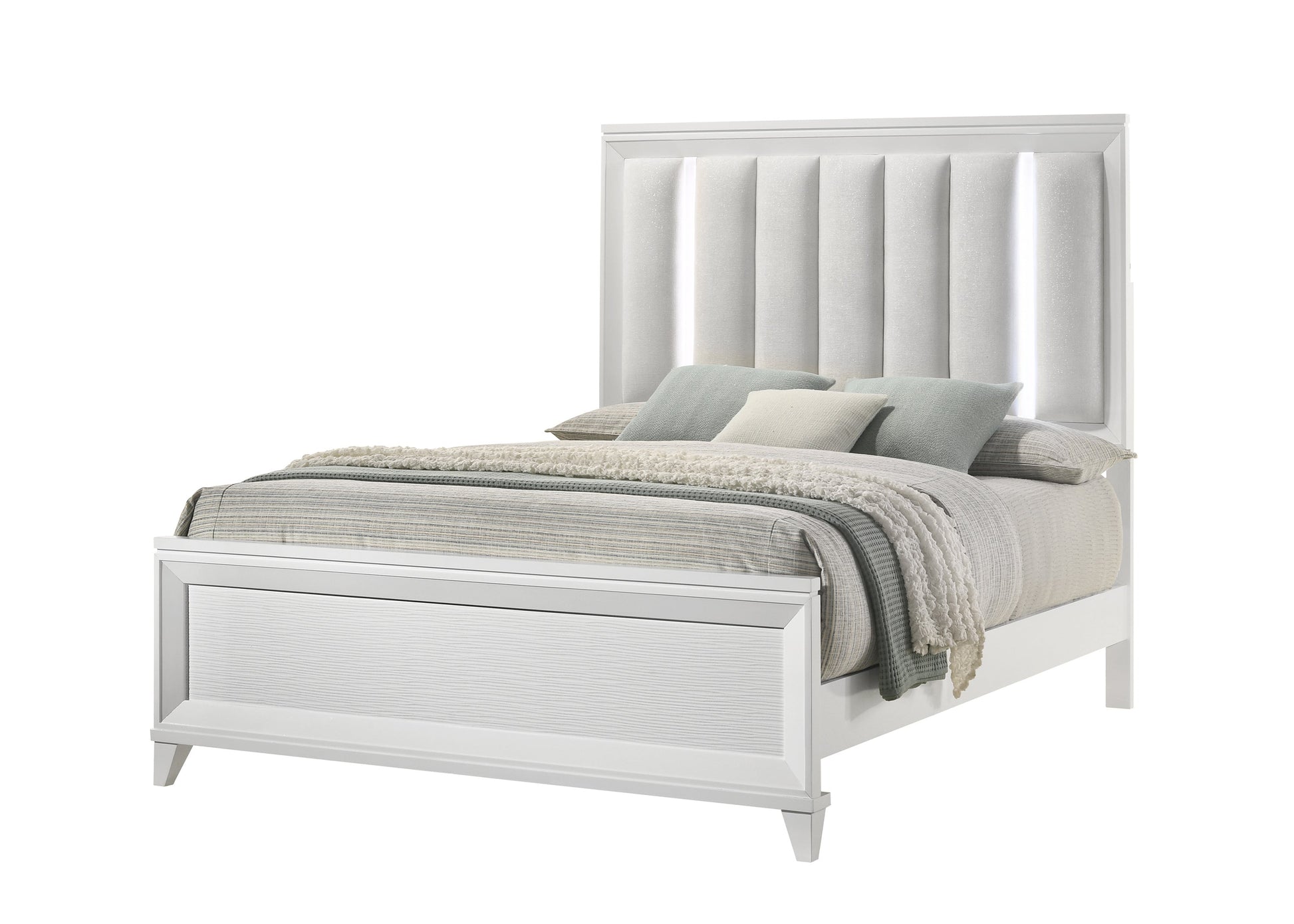 Cressida White Upholstered LED Panel Bedroom Set - SET | B7300-Q-HB | B7300-Q-FB | B7300-KQ-RAIL | B7300-2 | B7300-4 - Luna Furniture - Dallas Store