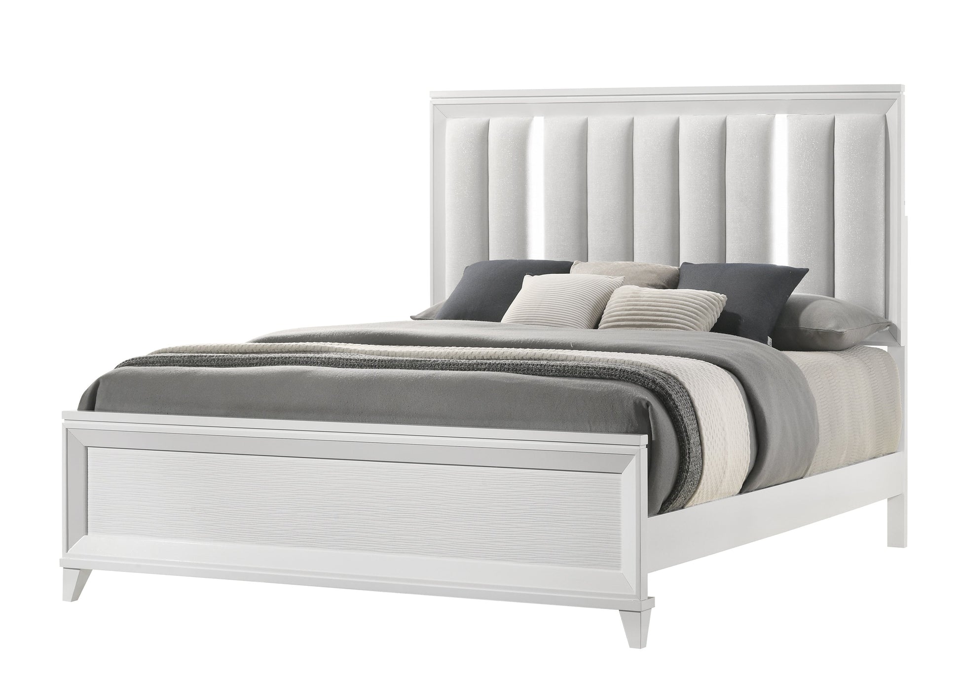 Cressida White Upholstered LED Panel Bedroom Set - SET | B7300-Q-HB | B7300-Q-FB | B7300-KQ-RAIL | B7300-2 | B7300-4 - Luna Furniture - Dallas Store
