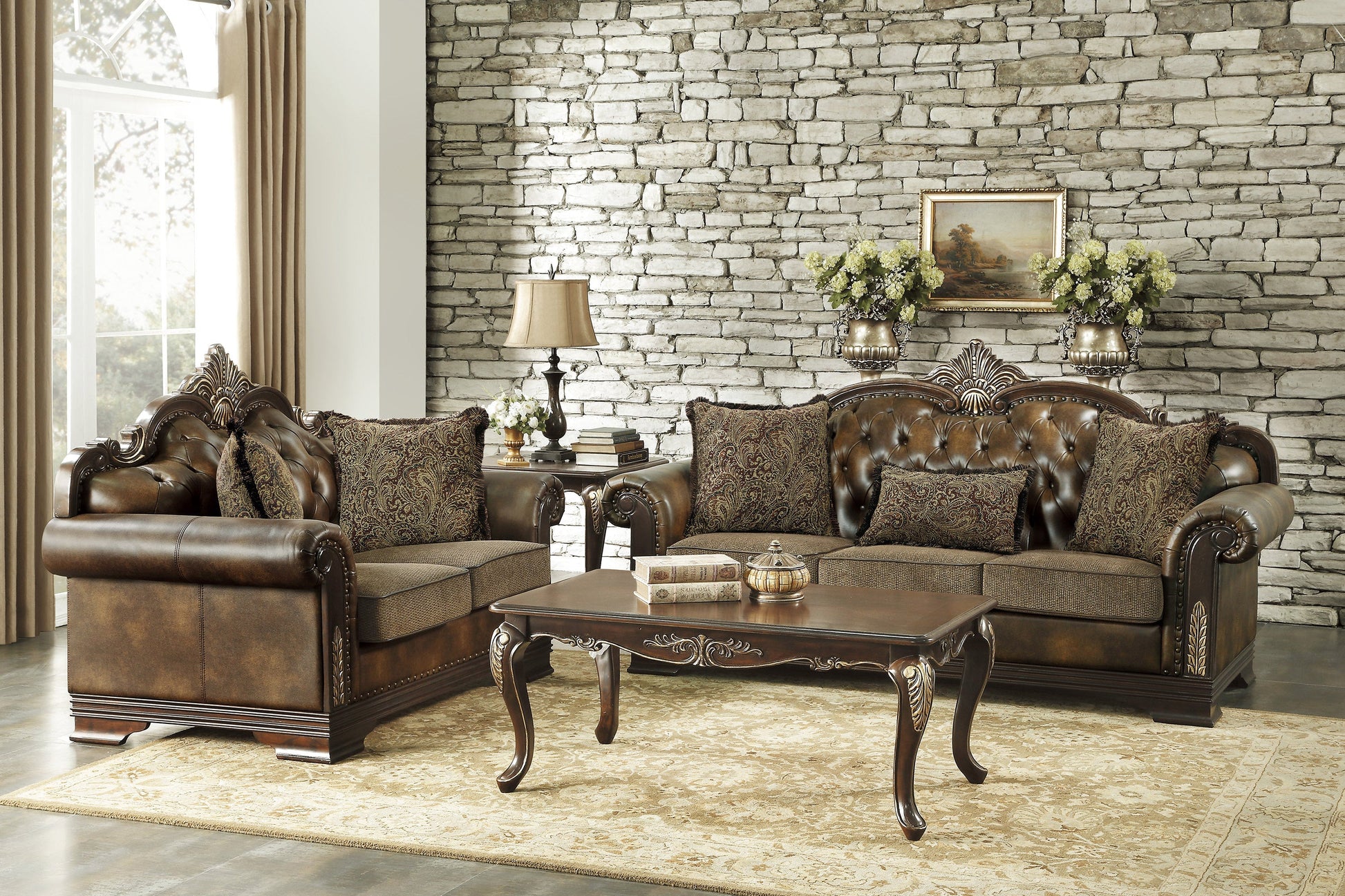Croydon Dark Cherry Sofa - SET | 9815-3A | 9815-3B - Luna Furniture - Dallas Store