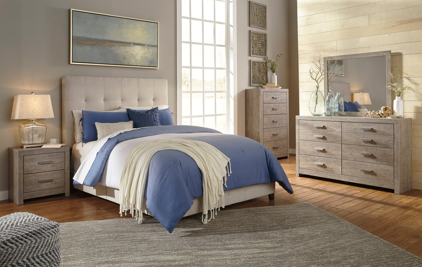 Culverbach Gray Upholstered Panel Bedroom Set - SET | B130-581 | B070-92 | B070-46 - Luna Furniture - Dallas Store