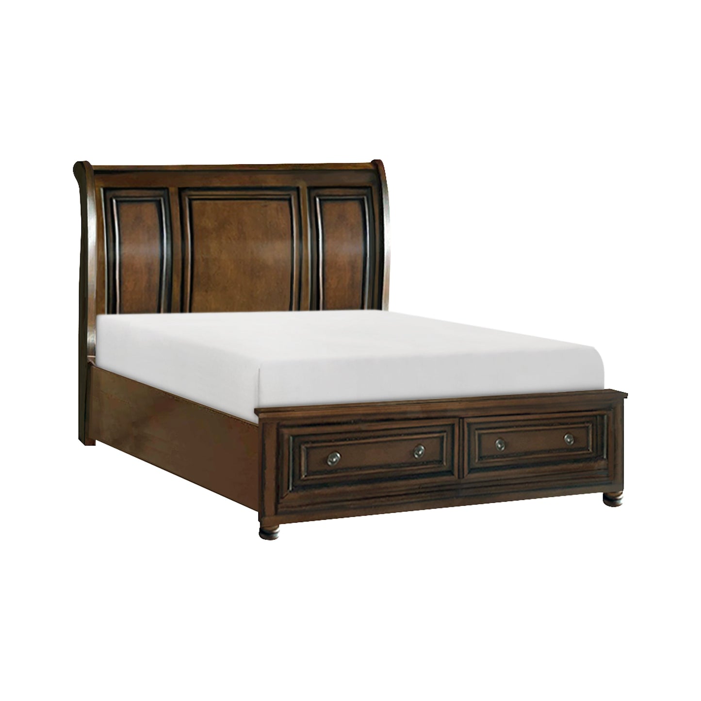 Cumberland Brown Cherry Full Sleigh Storage Platform Bed - SET | 2159F-1 | 2159F-2NF | 2159T-3 - Luna Furniture - Dallas Store