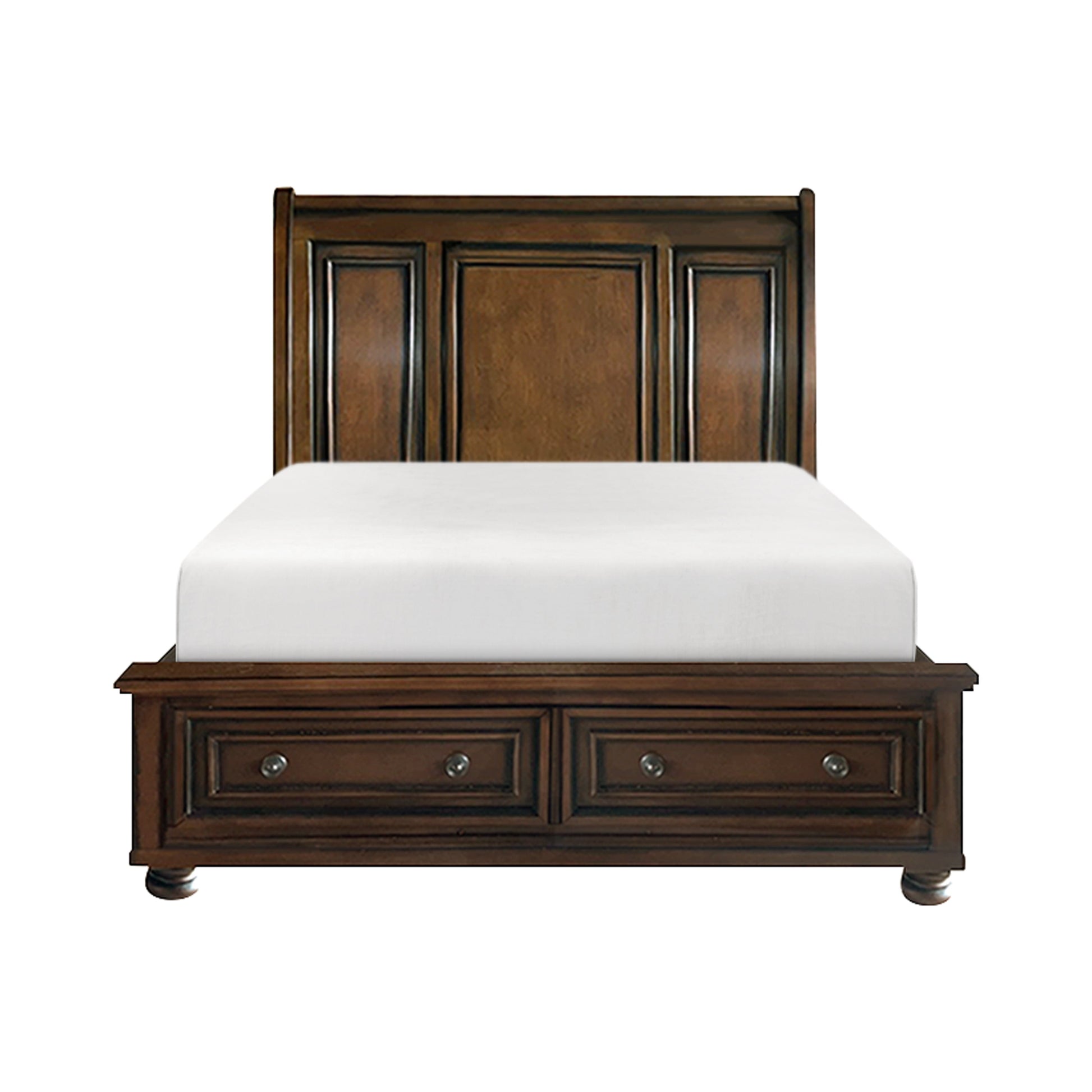 Cumberland Brown Cherry King Sleigh Storage Platform Bed - SET | 2159K-1 | 2159K-2NF | 2159K-3EK - Luna Furniture - Dallas Store