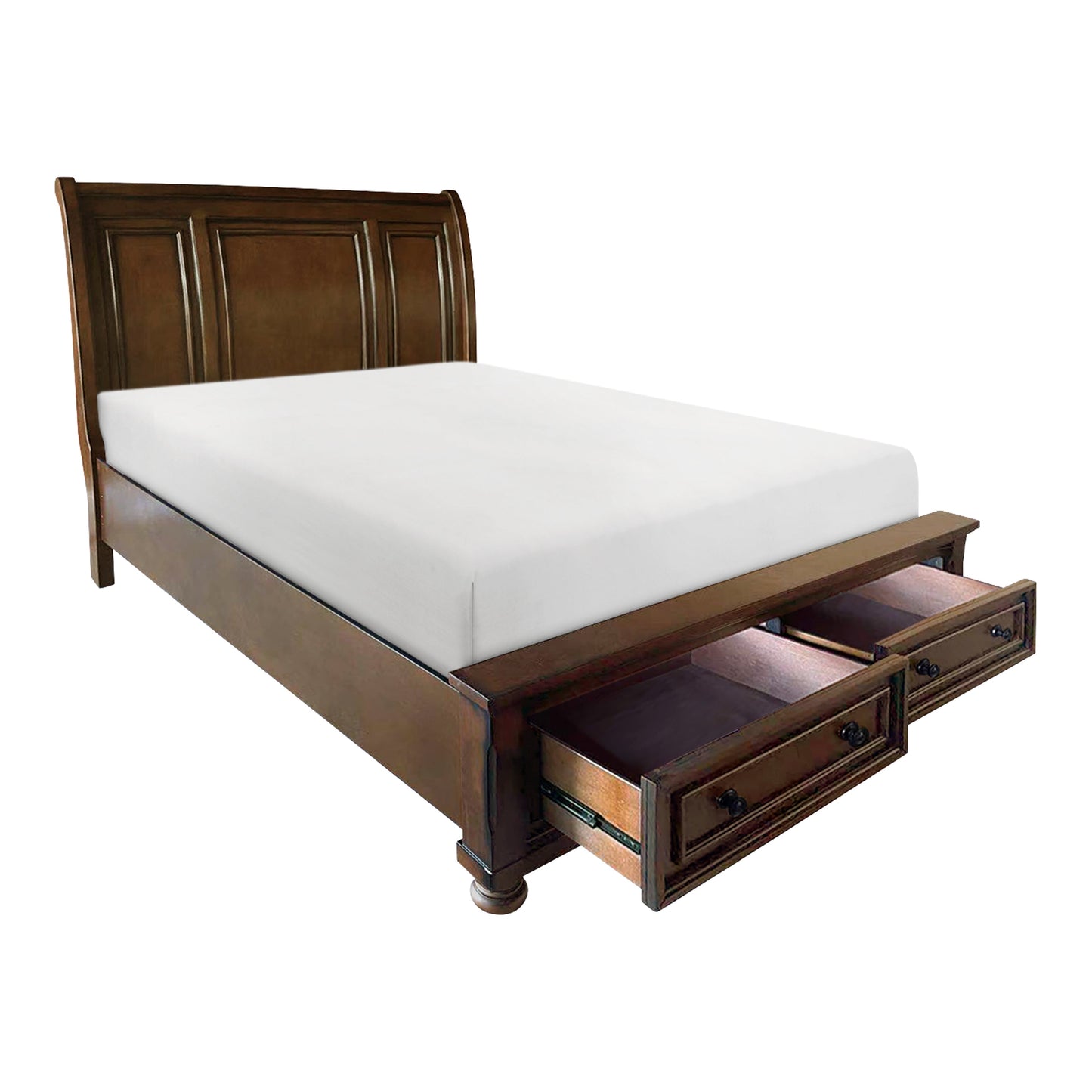 Cumberland Brown Cherry Queen Sleigh Storage Platform Bed - SET | 2159-1 | 2159-2NF | 2159-3 - Luna Furniture - Dallas Store