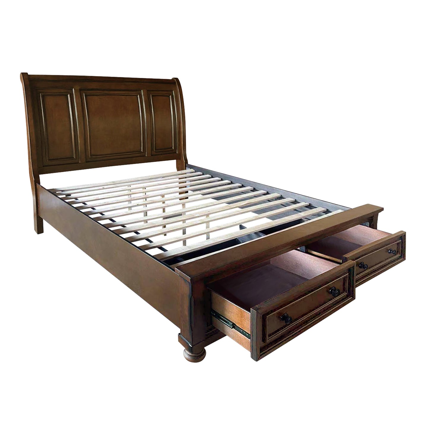 Cumberland Brown Cherry Queen Sleigh Storage Platform Bed - SET | 2159-1 | 2159-2NF | 2159-3 - Luna Furniture - Dallas Store