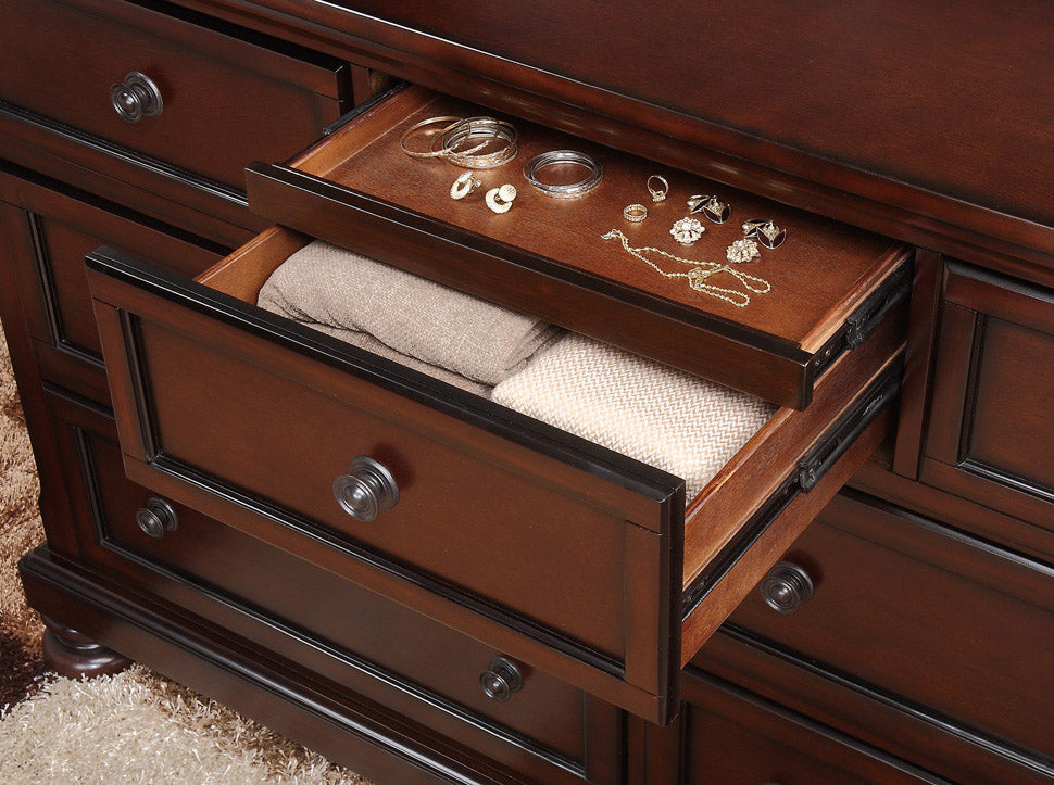 Cumberland Brown Cherry Sleigh Storage Platform Bedroom Set - SET | 2159-1 | 2159-2NF | 2159-3 | 2159-5 | 2159-6 - Luna Furniture - Dallas Store