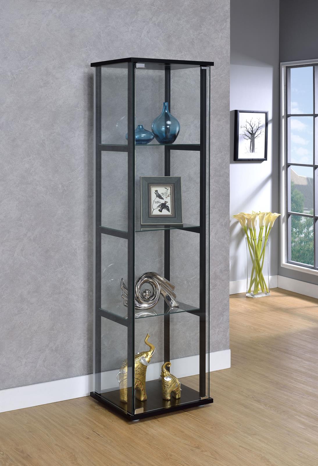 Cyclamen Black/Clear 4-Shelf Glass Curio Cabinet - 950171 - Luna Furniture - Dallas Store