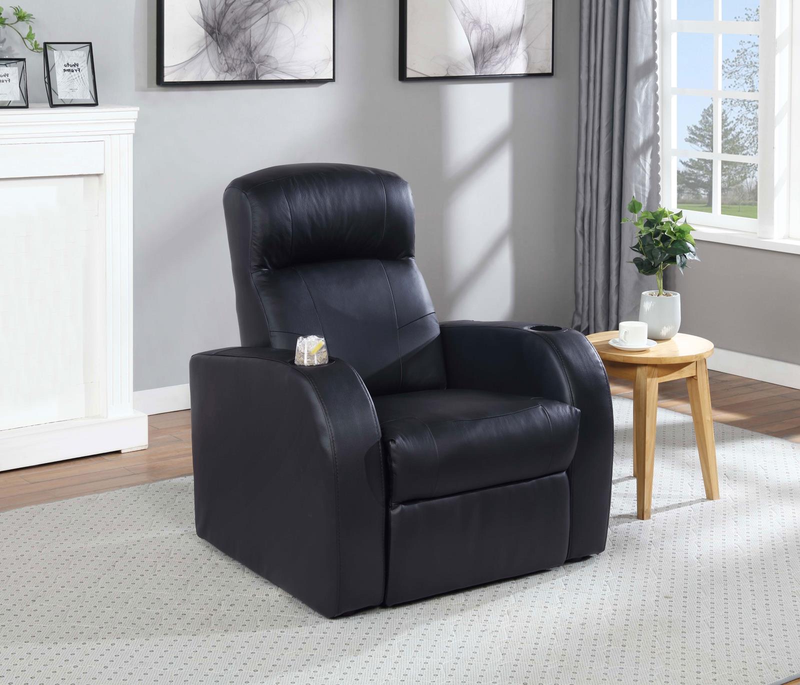 Cyrus Home Theater Upholstered Recliner Black - 600001 - Luna Furniture - Dallas Store