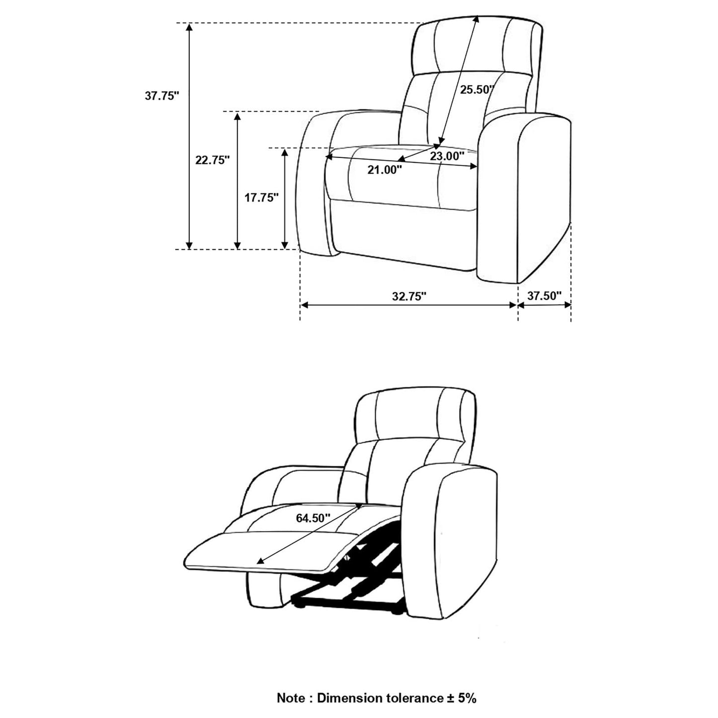 Cyrus Home Theater Upholstered Recliner Black - 600001 - Luna Furniture - Dallas Store