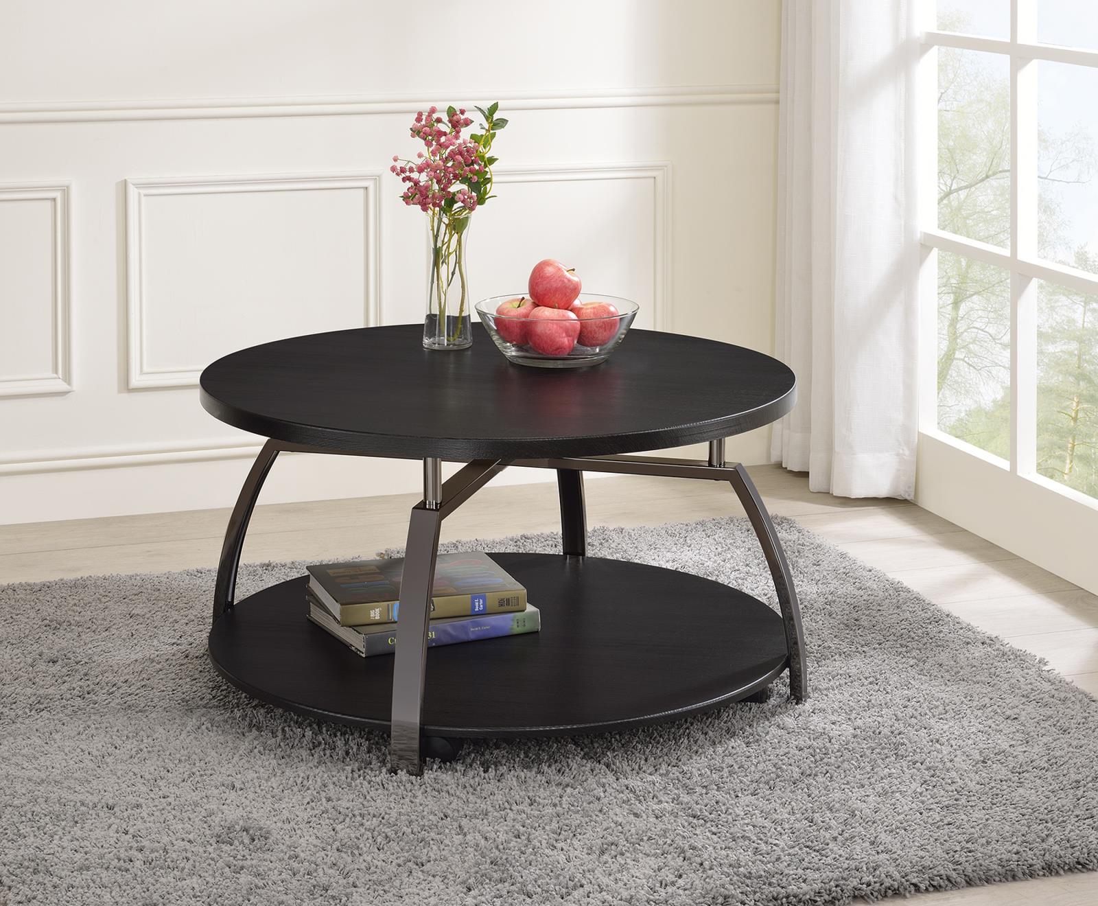 Dacre Dark Gray/Black Nickel Round Coffee Table - 722208 - Luna Furniture - Dallas Store