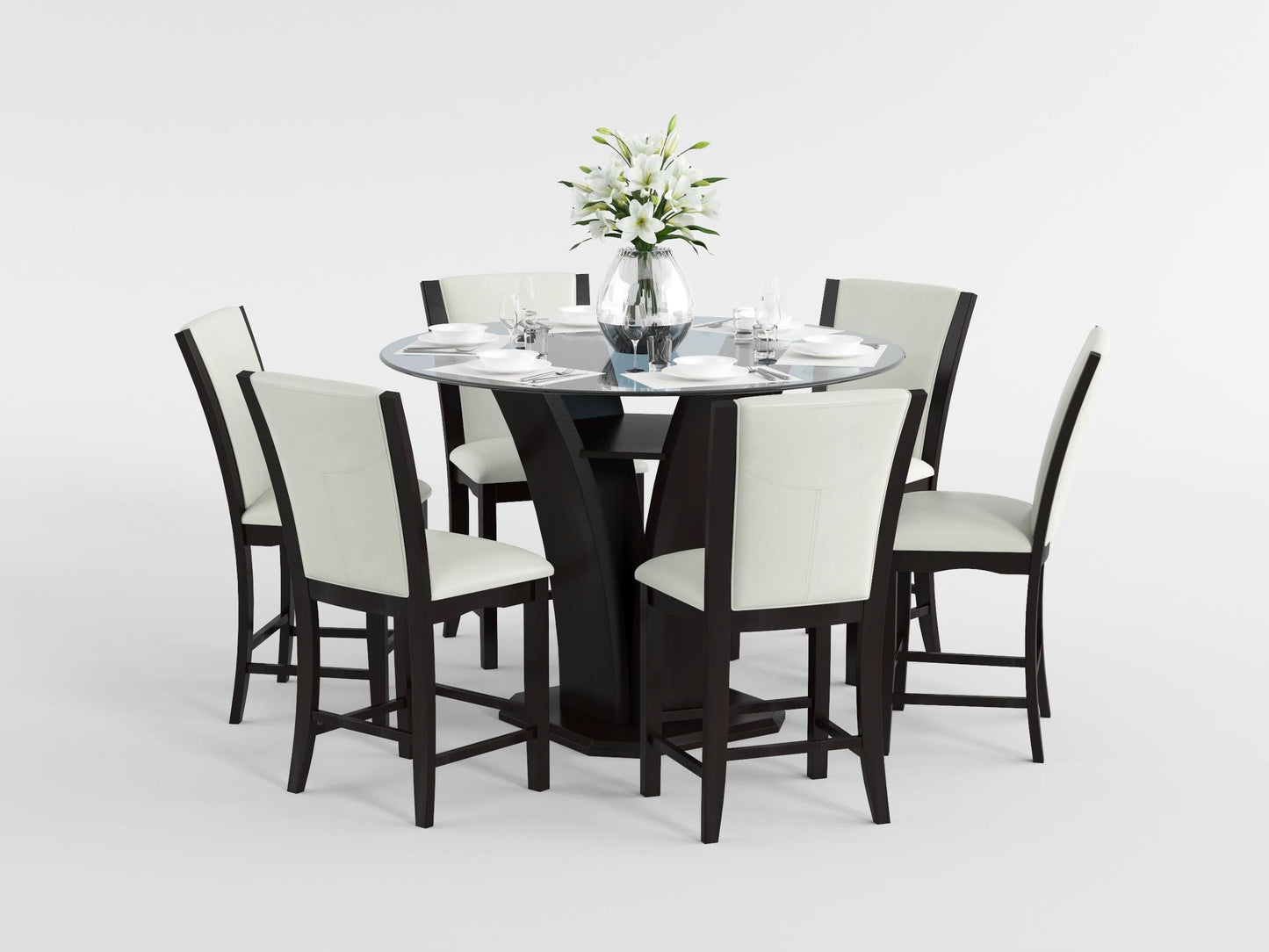 Daisy Dark Brown Glass-Top 48" Round Counter Height Table - SET | 710-36RDB | 710-36RDC | G48RD - Luna Furniture - Dallas Store