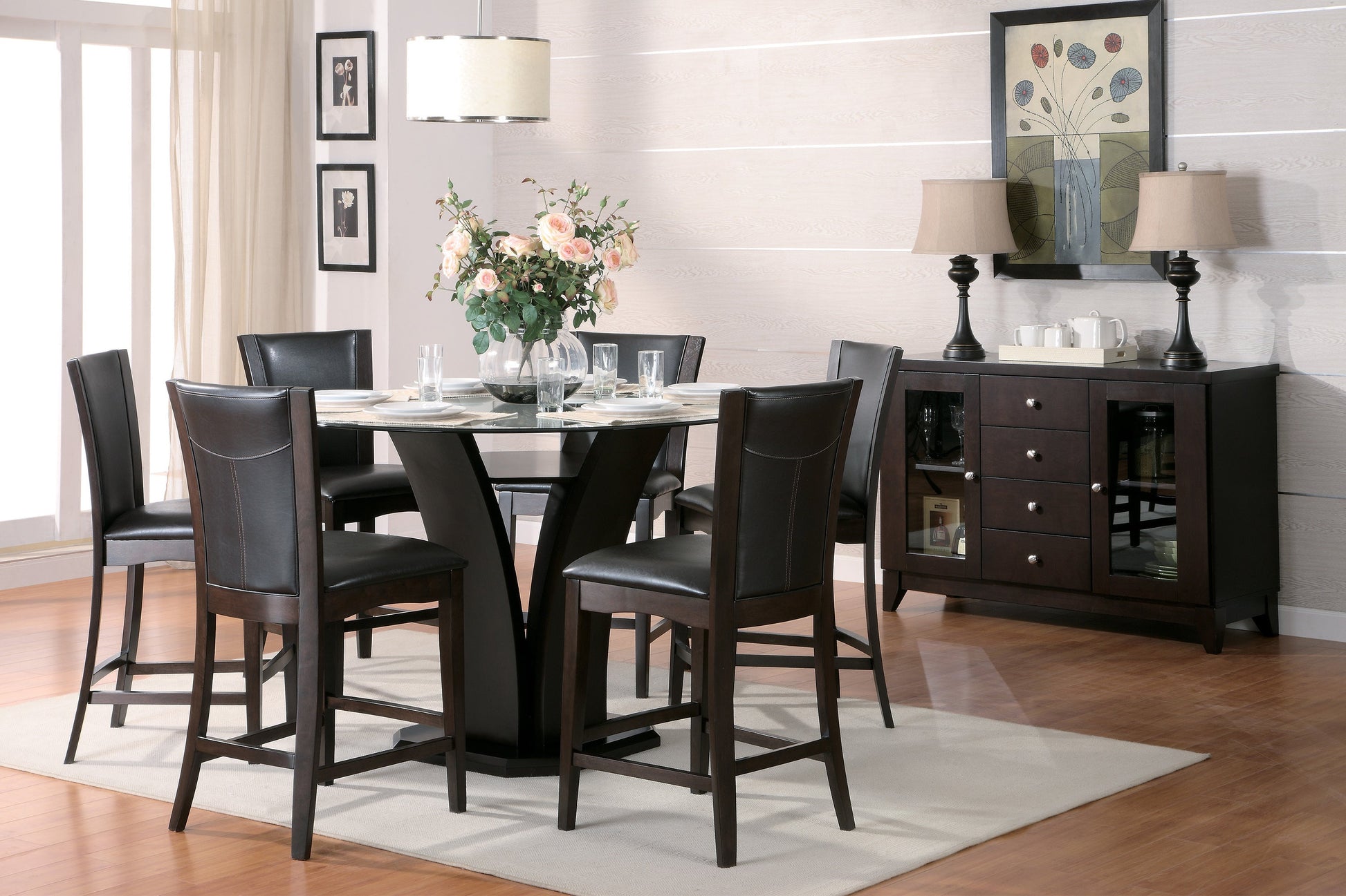 Daisy Dark Brown Glass-Top 48" Round Counter Height Table - SET | 710-36RDB | 710-36RDC | G48RD - Luna Furniture - Dallas Store
