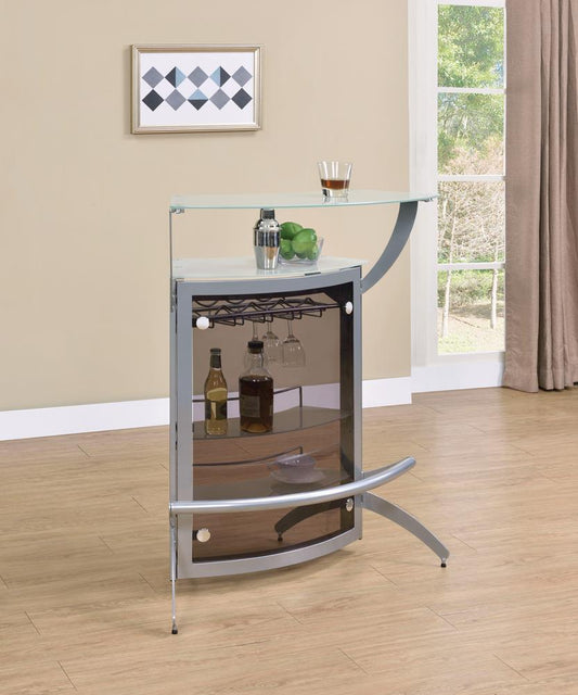 Dallas Silver/Frosted Glass 2-Shelf Bar Unit - 100135 - Luna Furniture - Dallas Store