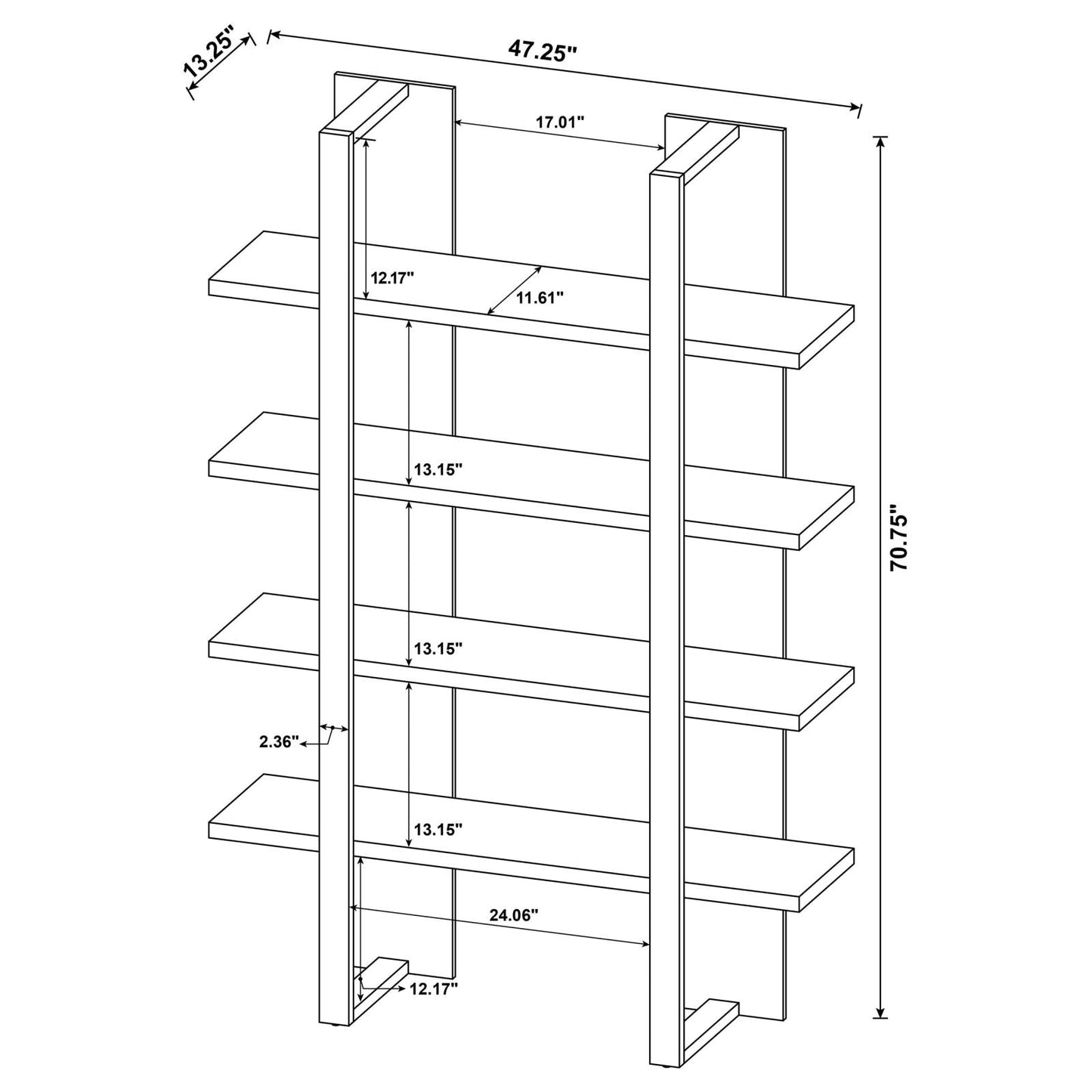 Danbrook Bookcase with 4 Full-length Shelves - 882036 - Luna Furniture - Dallas Store