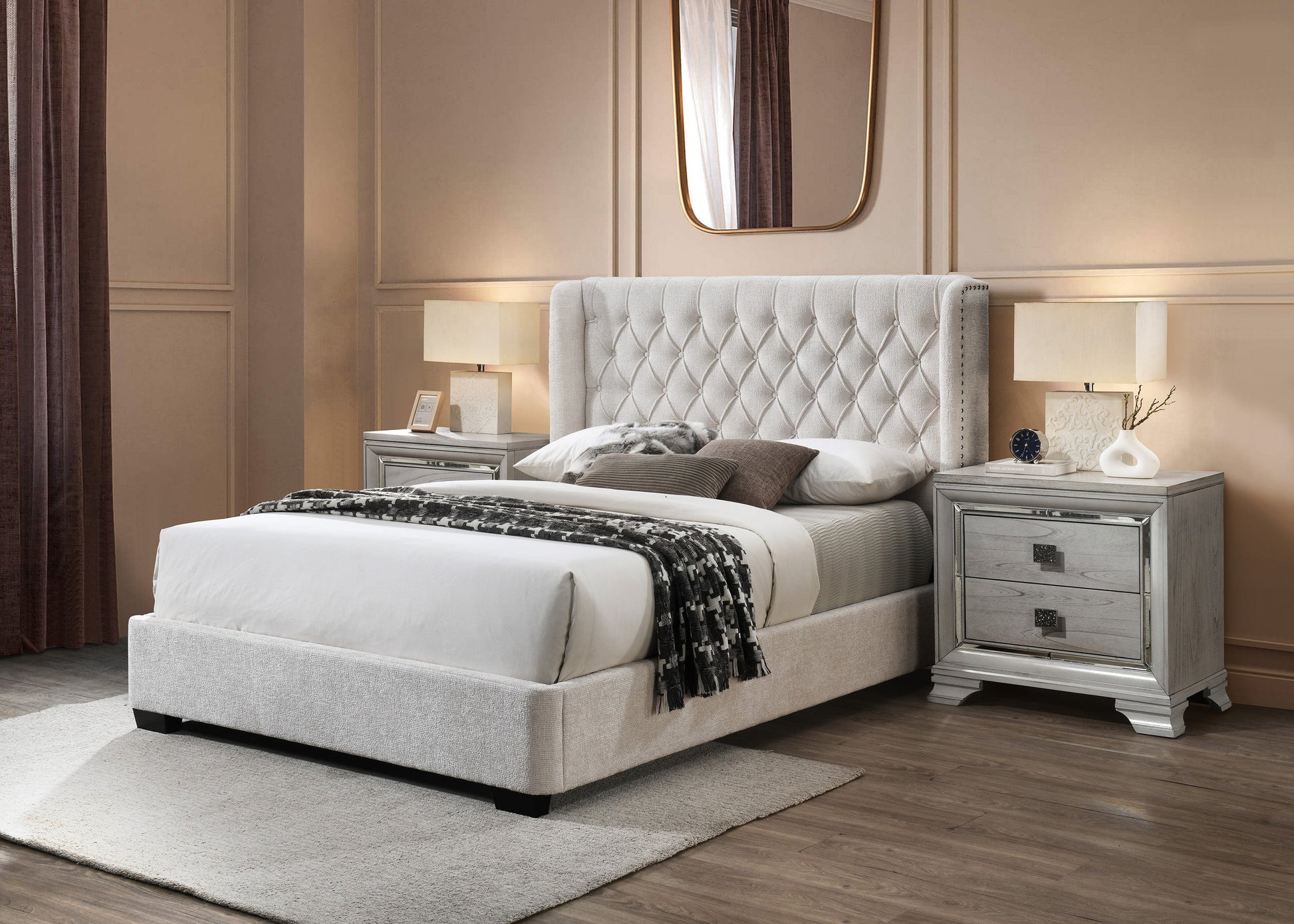 Daphne Ivory Boucle King Upholstered Panel Bed - SET | 5094-K-HB | 5094-K-FB | 5094-KQ-RAIL - Luna Furniture - Dallas Store