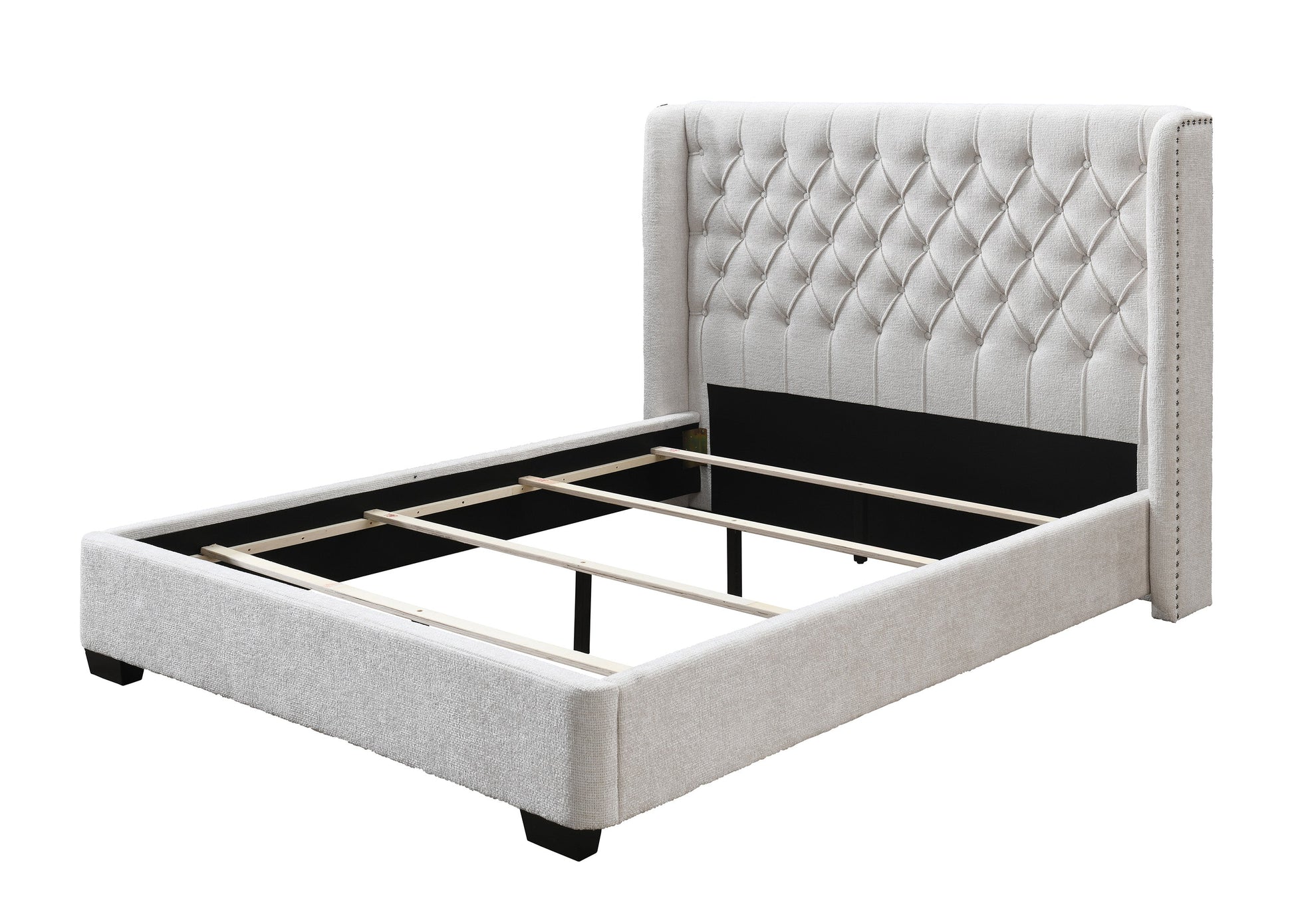 Daphne Ivory Boucle Queen Upholstered Panel Bed - SET | 5094-Q-HB | 5094-Q-FB | 5094-KQ-RAIL - Luna Furniture - Dallas Store