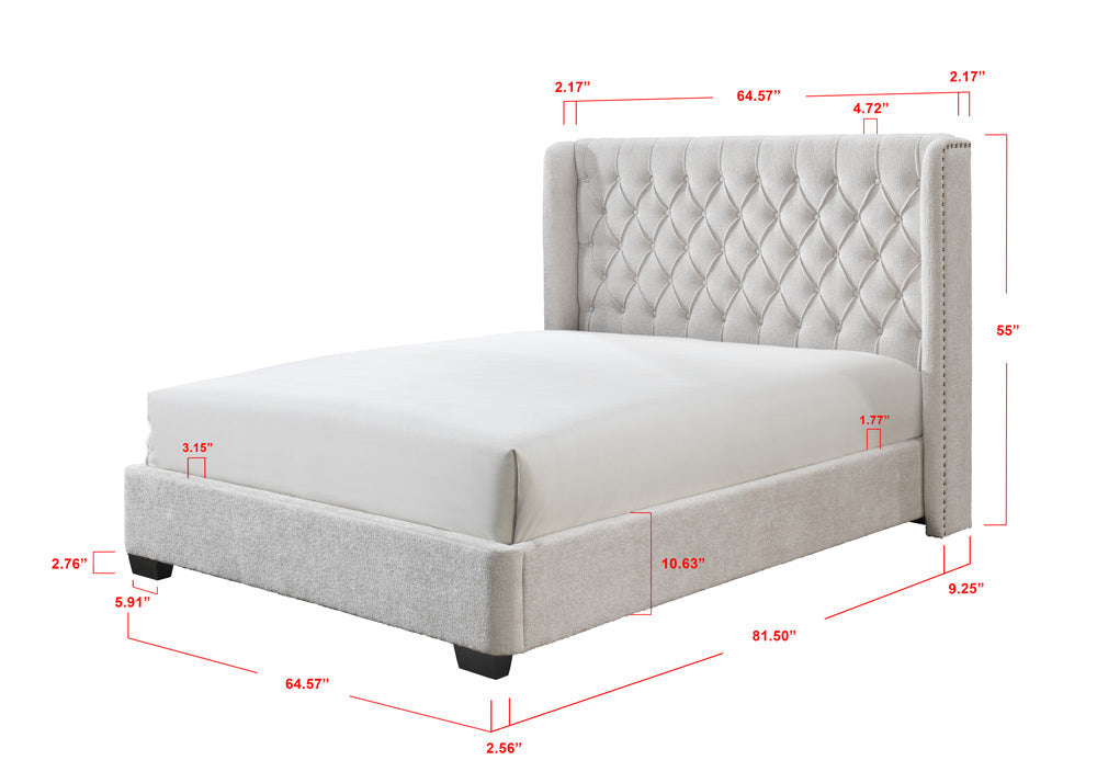 Daphne Ivory Boucle Queen Upholstered Panel Bed - SET | 5094-Q-HB | 5094-Q-FB | 5094-KQ-RAIL - Luna Furniture - Dallas Store