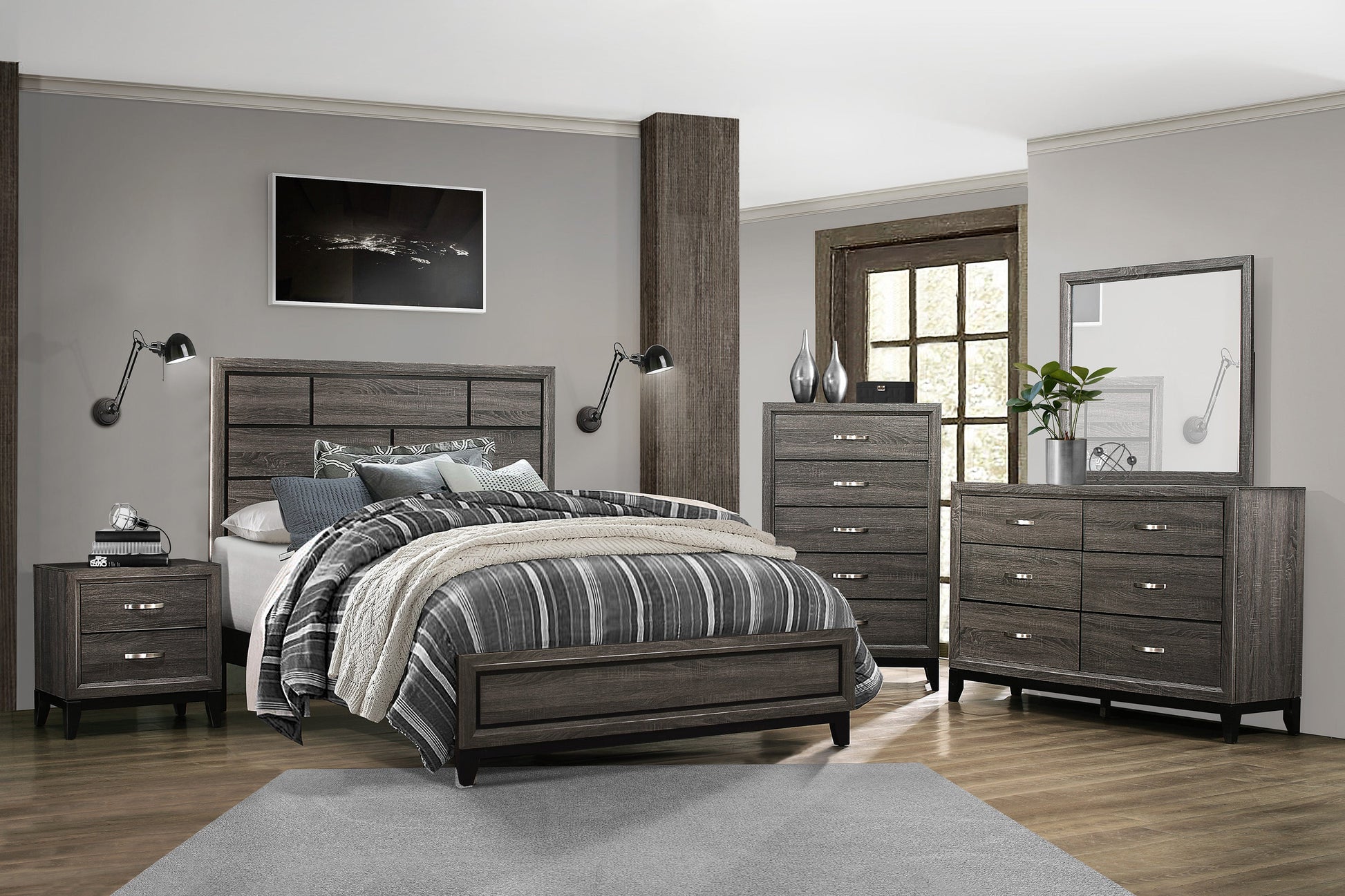 Davi Gray Panel Bedroom Set - SET | 1645K-1 | 1645-3 | 1645-5 | 1645-6 | 1645-4 | 1645-9 - Luna Furniture - Dallas Store