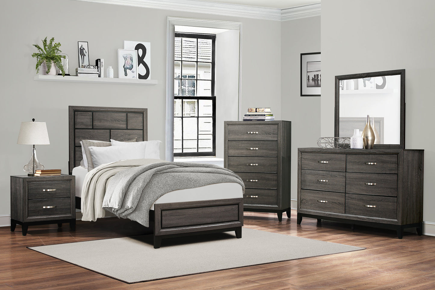 Davi Gray Panel Youth Bedroom Set - SET | 1645F-1 | 1645T-3 | 1645-5 | 1645-6 | 1645-4 | 1645-9 - Luna Furniture - Dallas Store