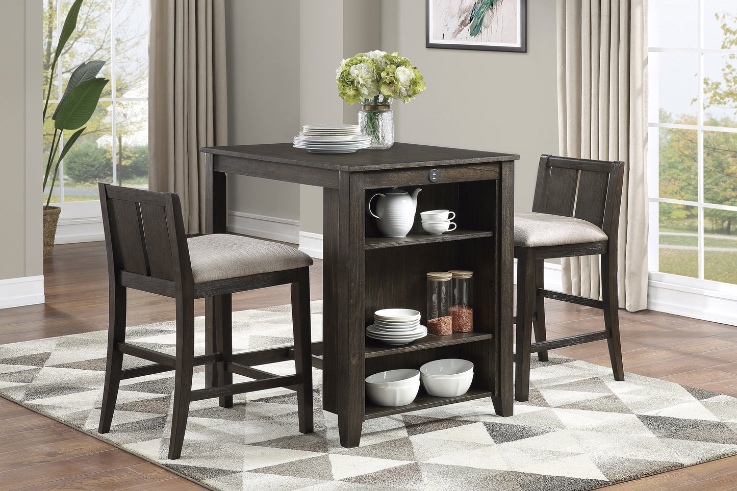 Daye Burnished Brown Cherry 3-Piece Counter Height Set - 5773DC-32 - Luna Furniture - Dallas Store