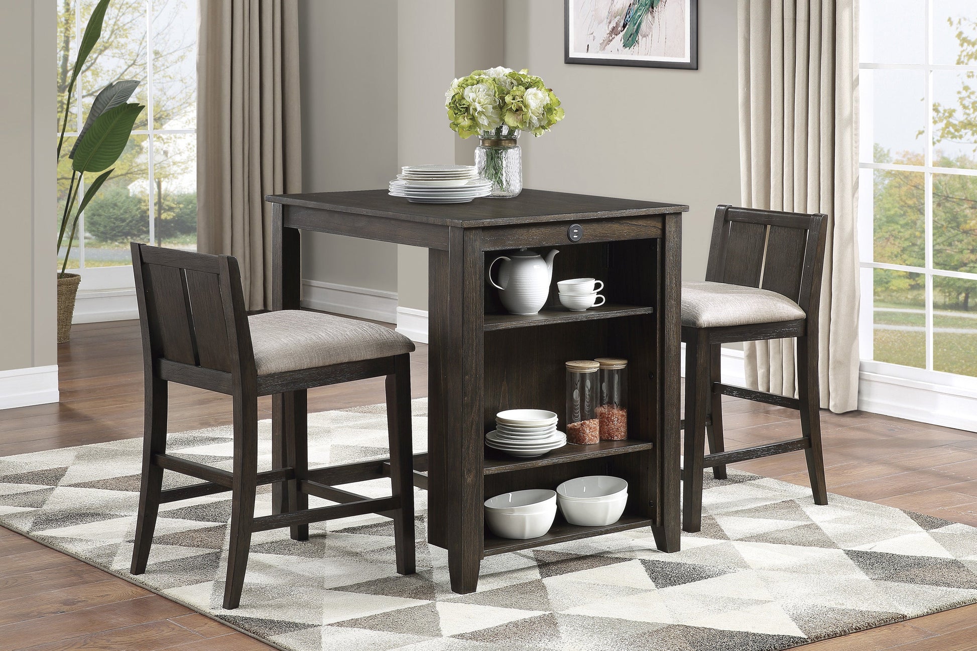 Daye Burnished Brown Cherry 3-Piece Counter Height Set - 5773DC-32 - Luna Furniture - Dallas Store