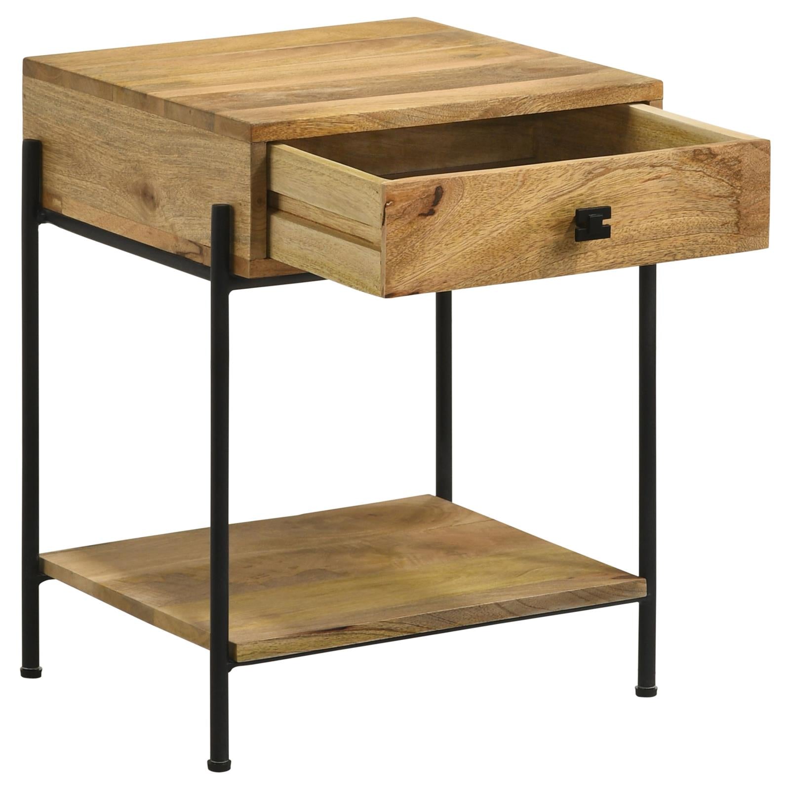 Declan Natural Mango/Black 1-Drawer Accent Table with Open Shelf - 959556 - Luna Furniture - Dallas Store