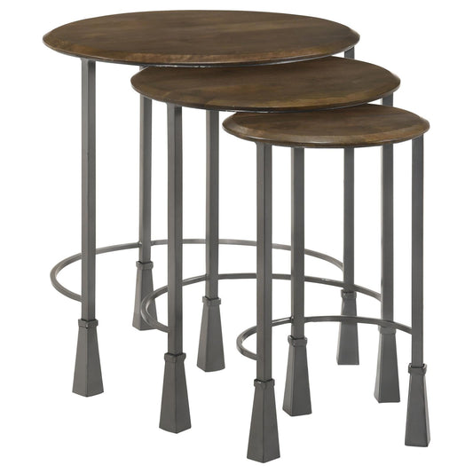 Deja 3-Piece Round Nesting Table Natural/Gunmetal - 935971 - Luna Furniture - Dallas Store
