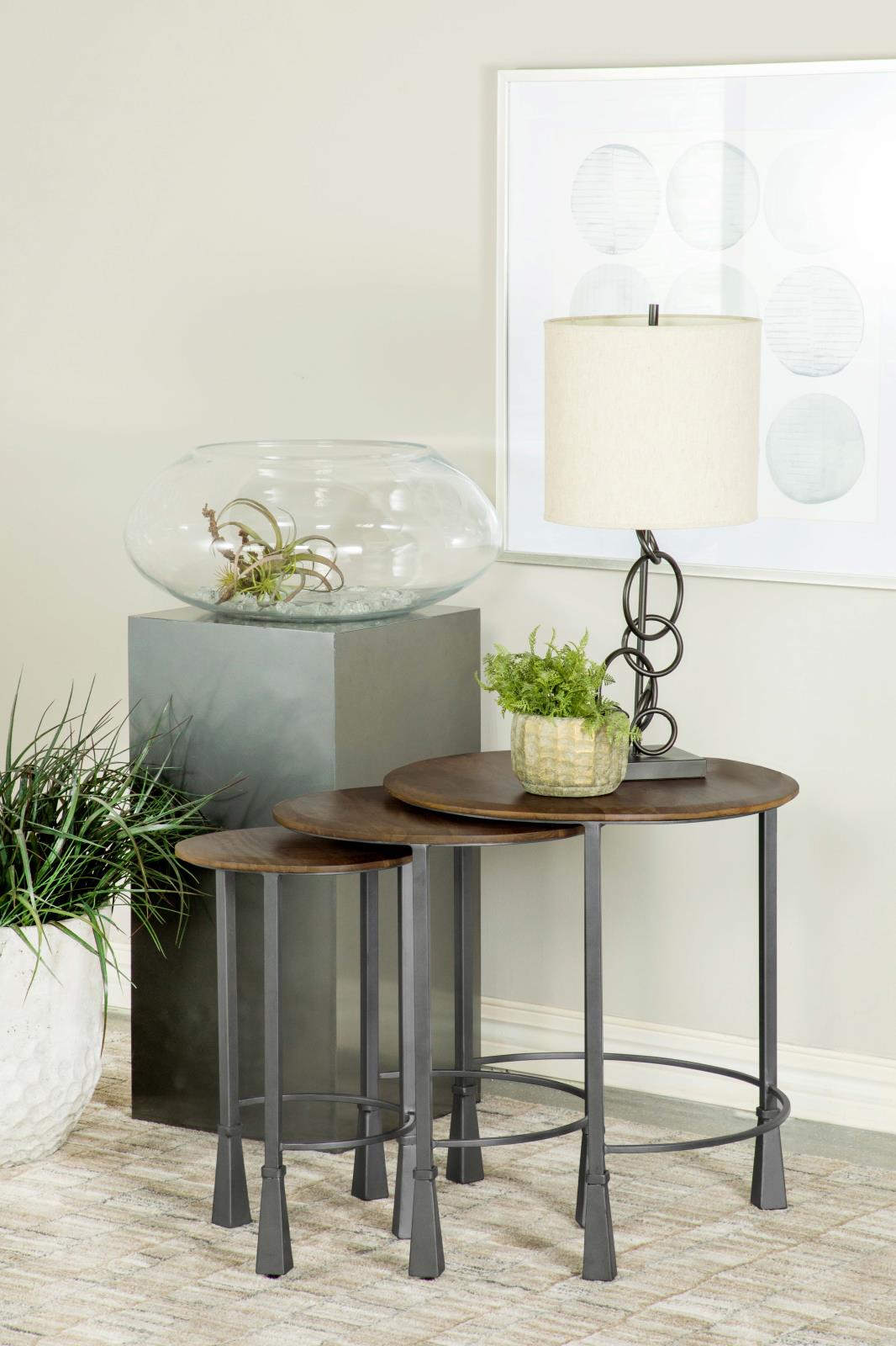 Deja 3-Piece Round Nesting Table Natural/Gunmetal - 935971 - Luna Furniture - Dallas Store