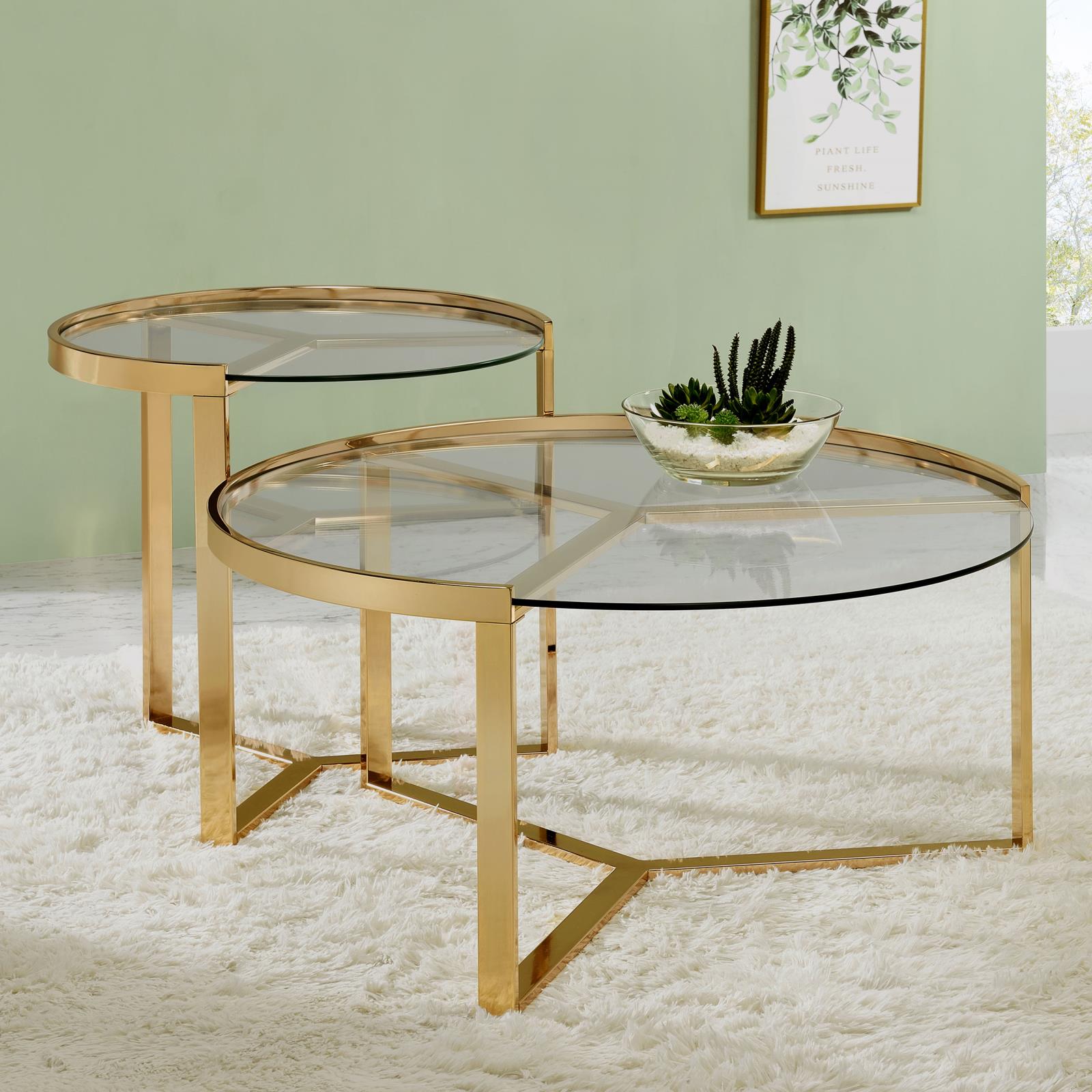 Delia 2-Piece Round Nesting Table Clear/Gold - 930251 - Luna Furniture - Dallas Store