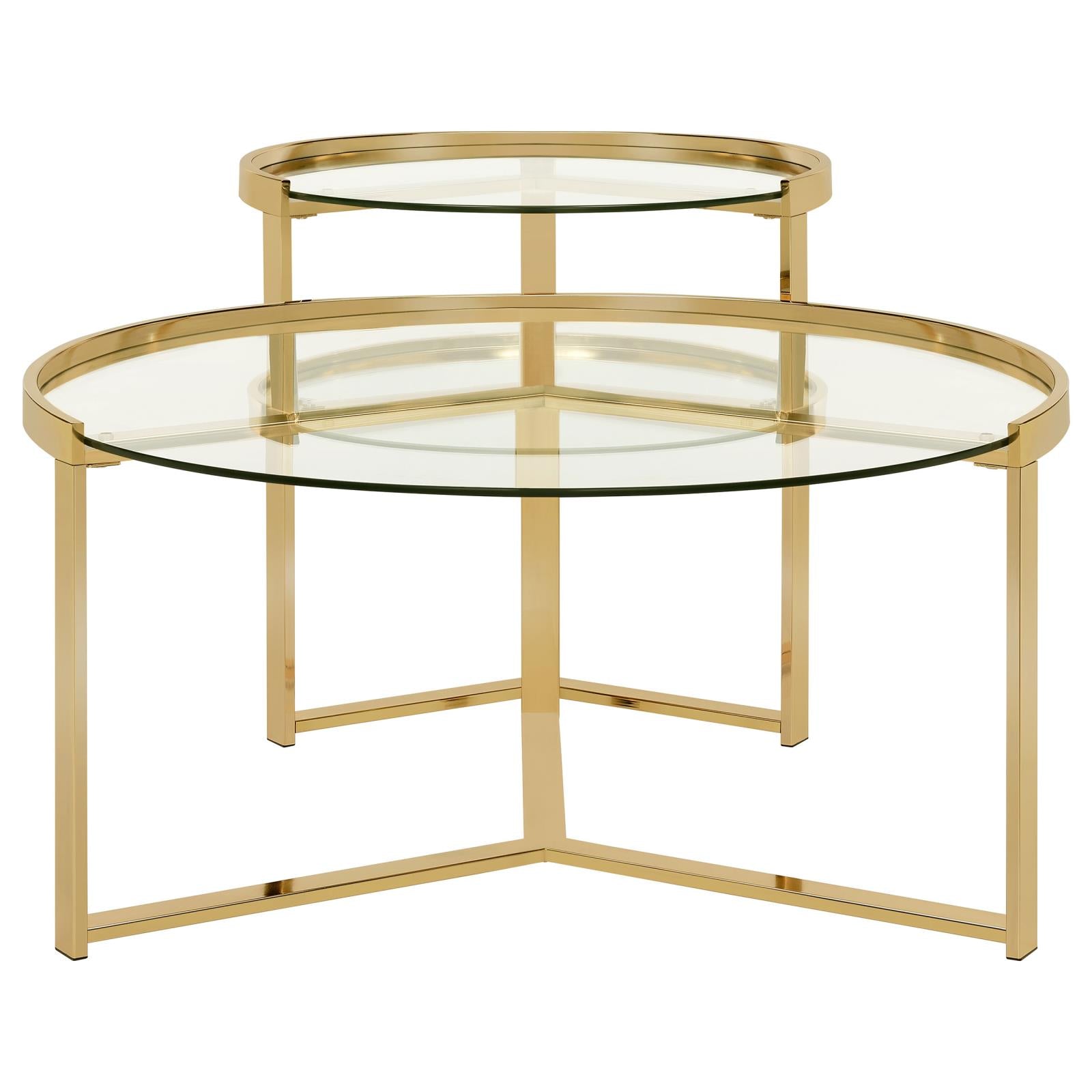 Delia 2-Piece Round Nesting Table Clear/Gold - 930251 - Luna Furniture - Dallas Store