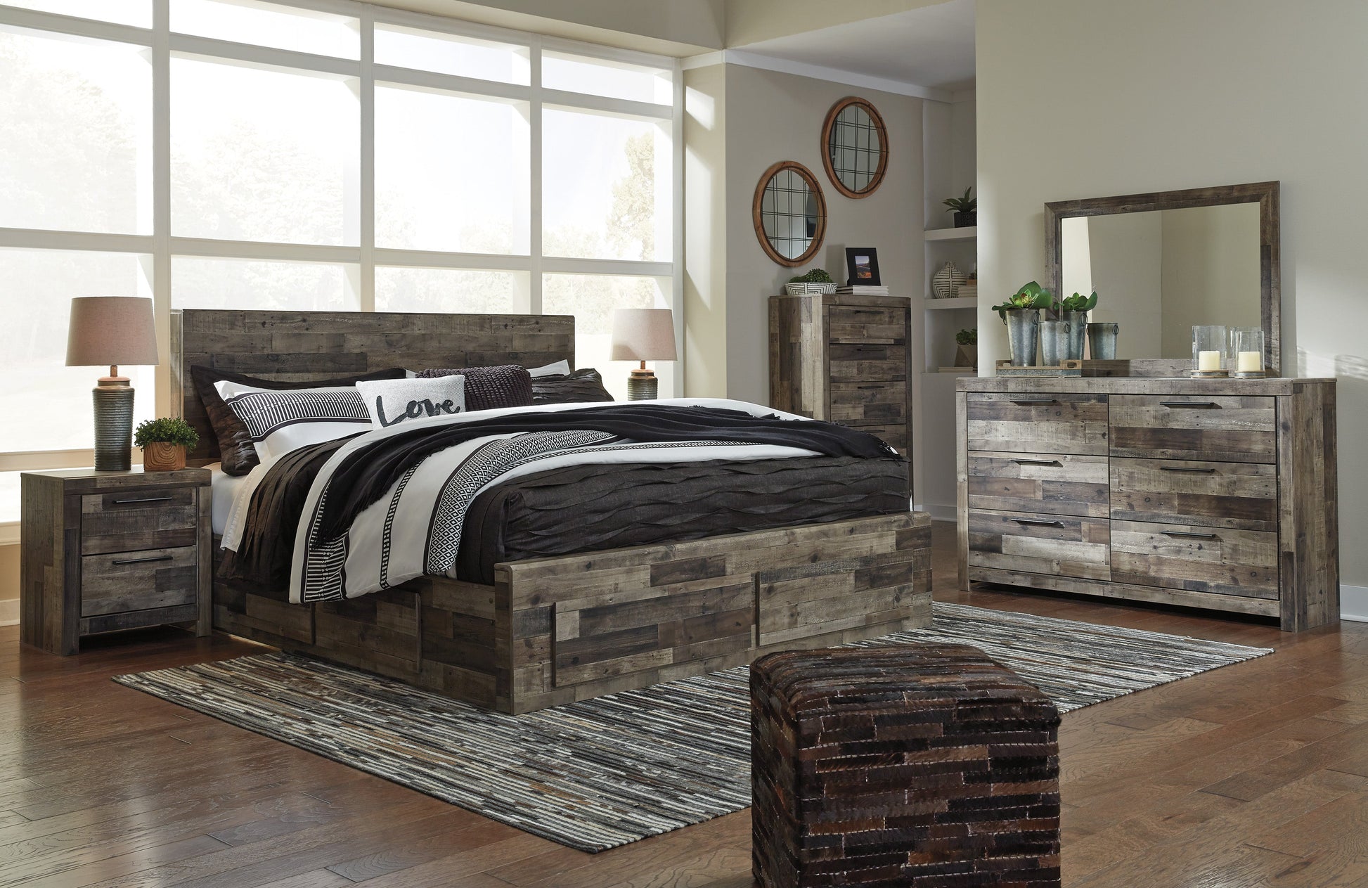 Derekson Multi Gray Double Side/Footboard Storage Platform Bedroom Set - SET | B200-54S | B200-57 | B200-60(2) | B200-92 | B200-46 | B100-13 - Luna Furniture - Dallas Store