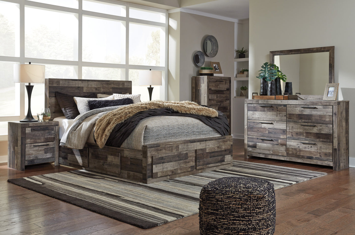 Derekson Multi Gray Double Side/Footboard Storage Platform Bedroom Set - SET | B200-54S | B200-57 | B200-60(2) | B200-92 | B200-46 | B100-13 - Luna Furniture - Dallas Store