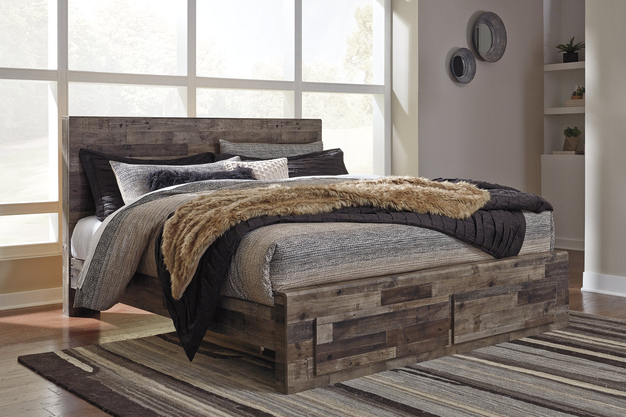 Derekson Multi Gray King Panel Bed with 2 Storage Drawers - SET | B100-14 | B200-58 | B200-56S | B200-95 - Luna Furniture - Dallas Store