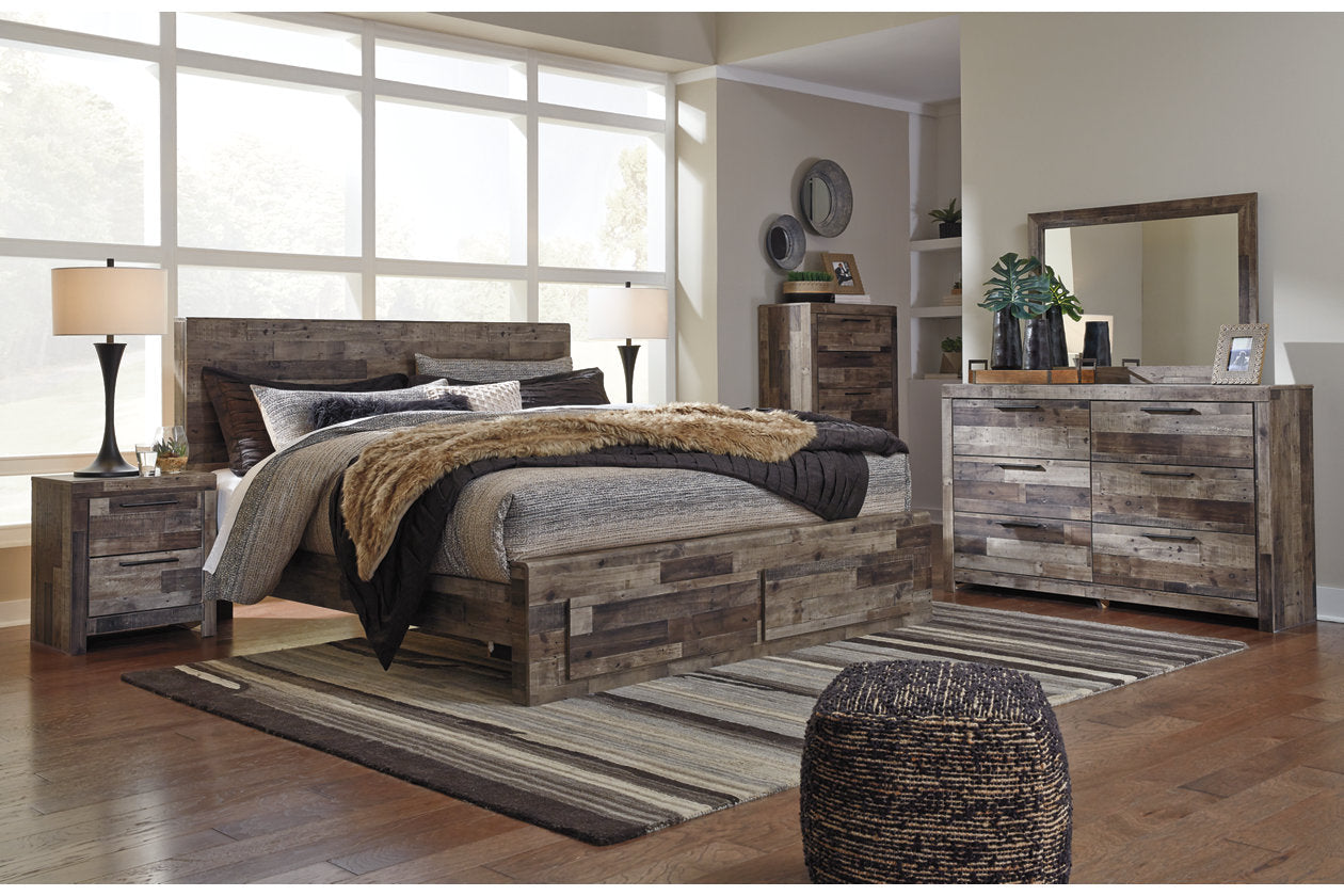 Derekson Multi Gray King Panel Bed with 2 Storage Drawers - SET | B100-14 | B200-58 | B200-56S | B200-95 - Luna Furniture - Dallas Store