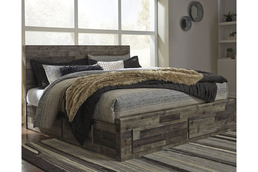 Derekson Multi Gray King Panel Bed with 4 Storage Drawers - SET | B100-14 | B200-58 | B200-56S | B200-60 | B200-95 - Luna Furniture - Dallas Store
