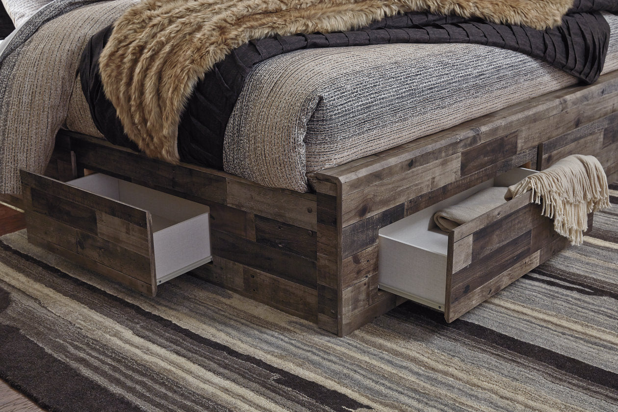 Derekson Multi Gray Queen Panel Bed with 4 Storage Drawers - SET | B100-13 | B200-57 | B200-54S | B200-60 | B200-95 - Luna Furniture - Dallas Store