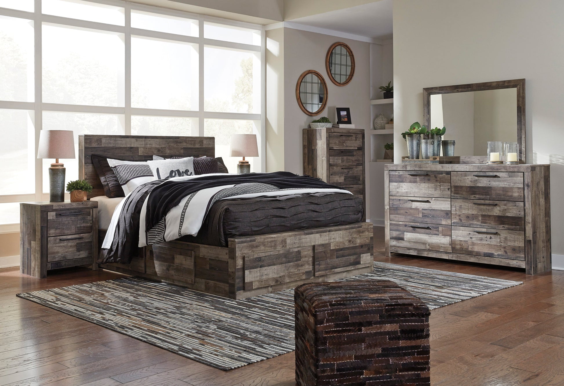Derekson Multi Gray Side/Footboard Storage Platform Bedroom Set - SET | B200-54S | B200-57 | B200-95 | B200-60 | B200-92 | B200-46 | B100-13 - Luna Furniture - Dallas Store