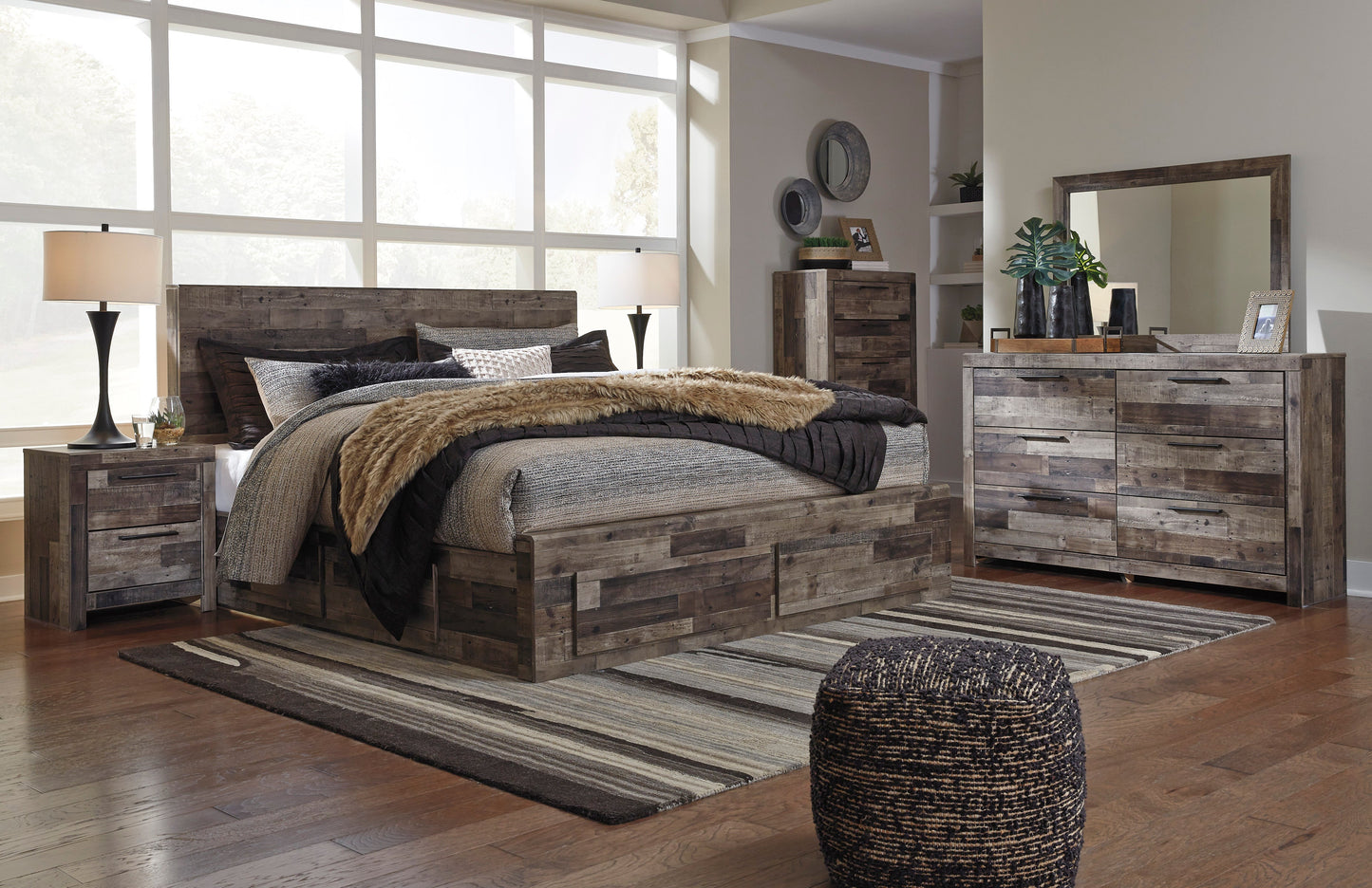 Derekson Multi Gray Side/Footboard Storage Platform Bedroom Set - SET | B200-54S | B200-57 | B200-95 | B200-60 | B200-92 | B200-46 | B100-13 - Luna Furniture - Dallas Store
