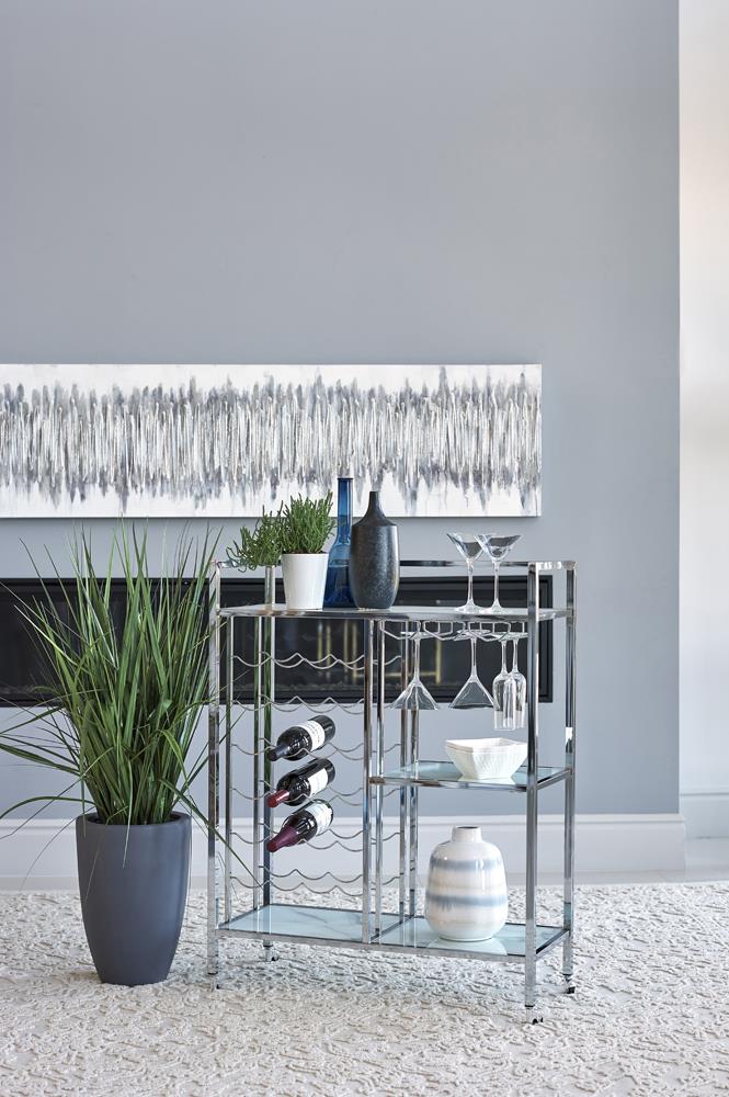 Derion Chrome Glass Shelf Serving Cart with Casters - 181370 - Luna Furniture - Dallas Store
