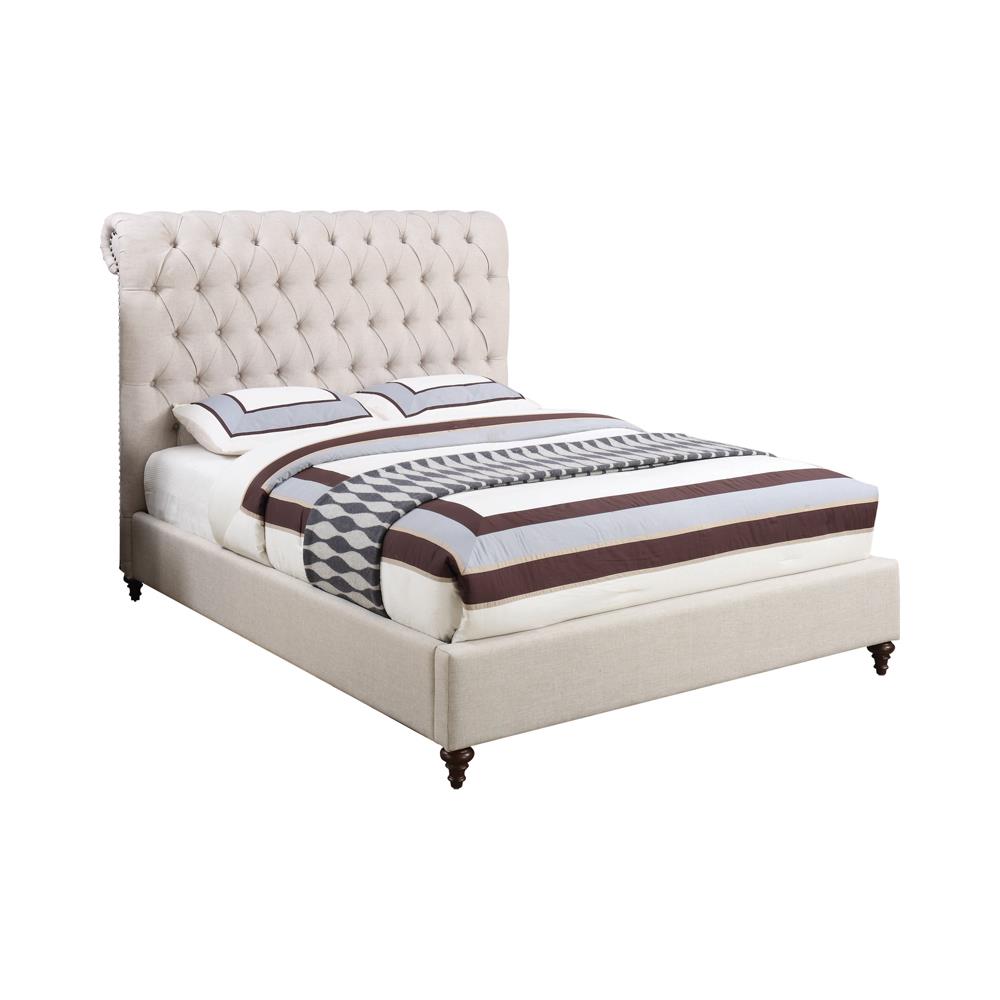 Devon Button Tufted Upholstered California King Bed Beige - 300525KW - Luna Furniture - Dallas Store