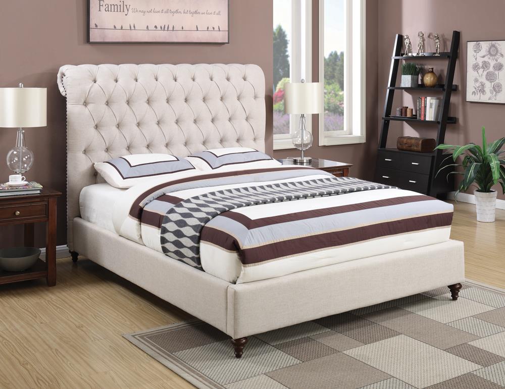 Devon Button Tufted Upholstered Full Bed Beige - 300525F - Luna Furniture - Dallas Store