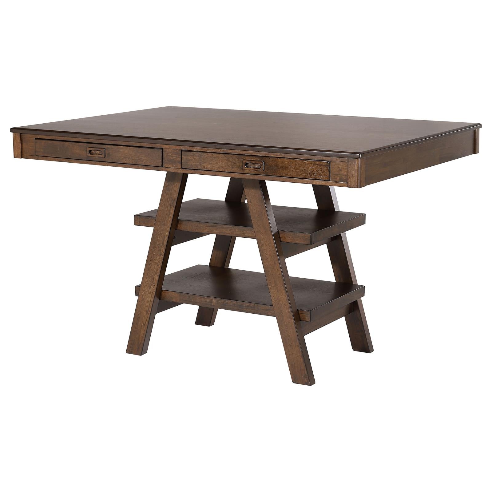 Dewey Walnut 2-Drawer Counter Height Table with Open Shelves - 115208 - Luna Furniture - Dallas Store