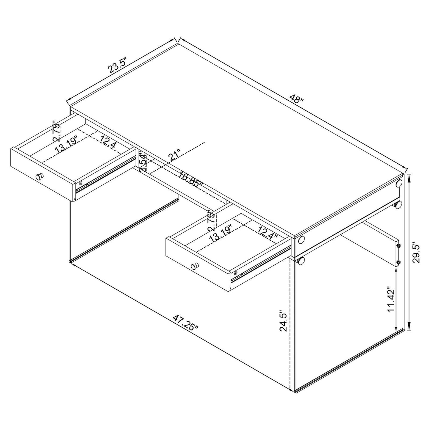 Dobrev Glossy White/Clear 2-Drawer Writing Desk - 800829 - Luna Furniture - Dallas Store