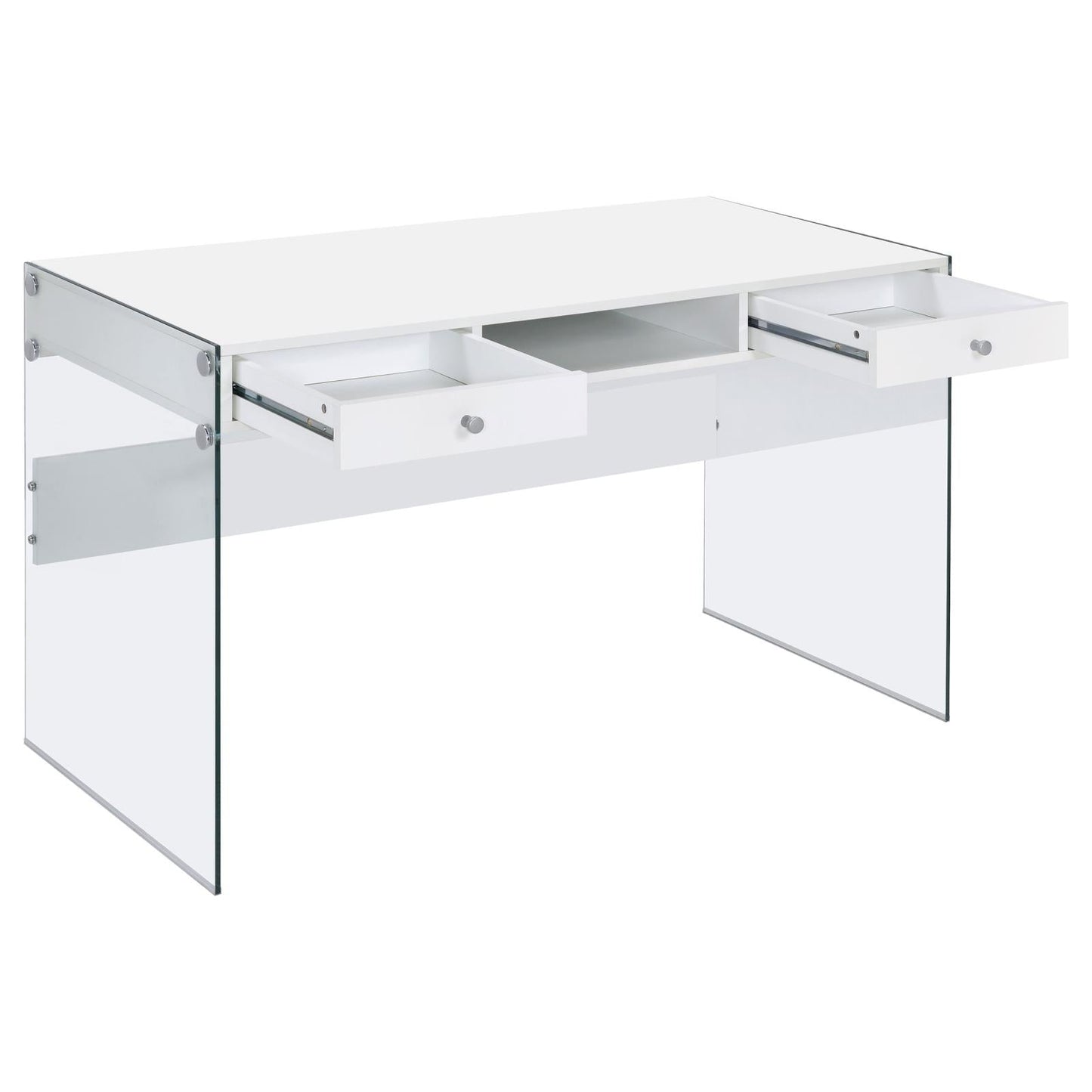 Dobrev Glossy White/Clear 2-Drawer Writing Desk - 800829 - Luna Furniture - Dallas Store