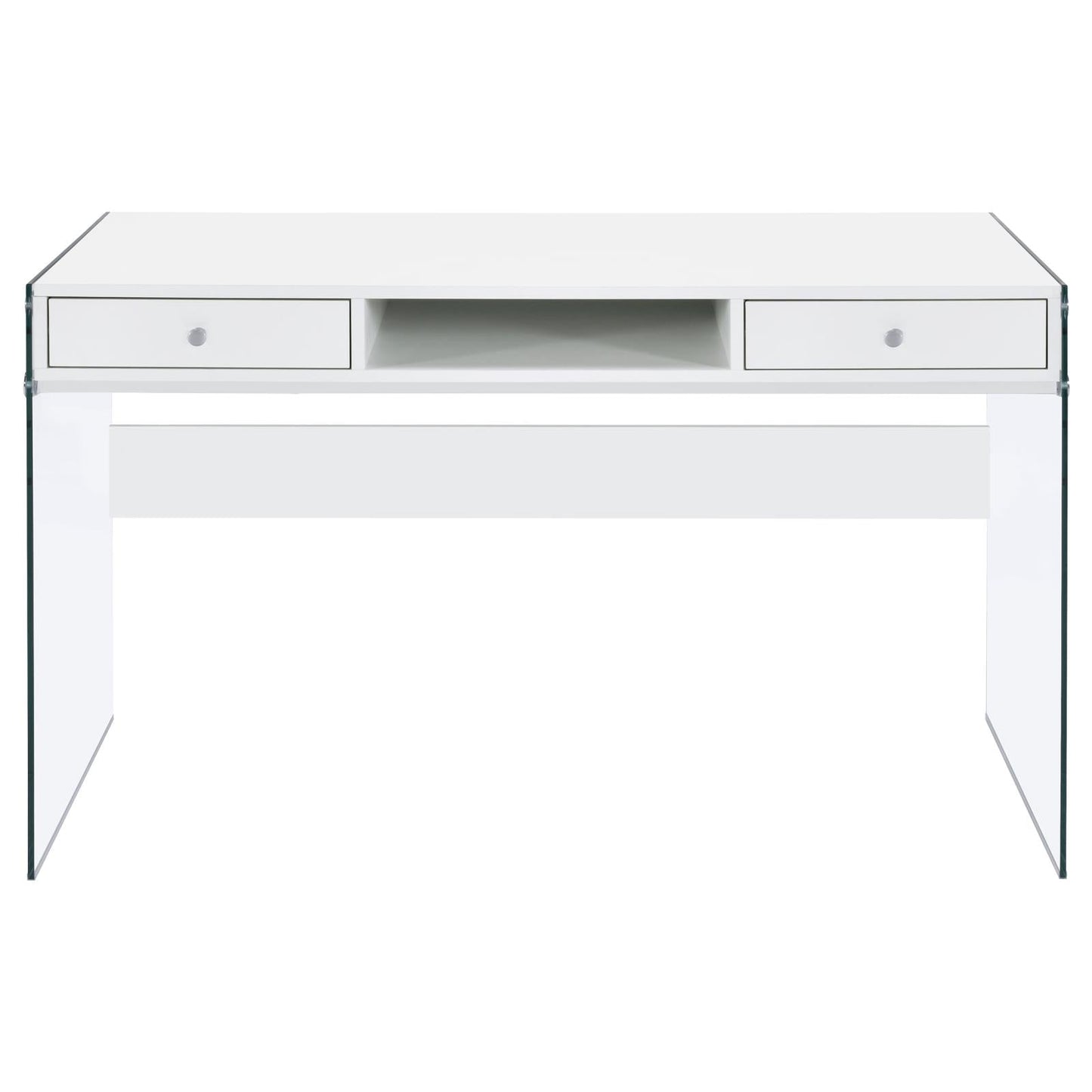 Dobrev Glossy White/Clear 2-Drawer Writing Desk - 800829 - Luna Furniture - Dallas Store