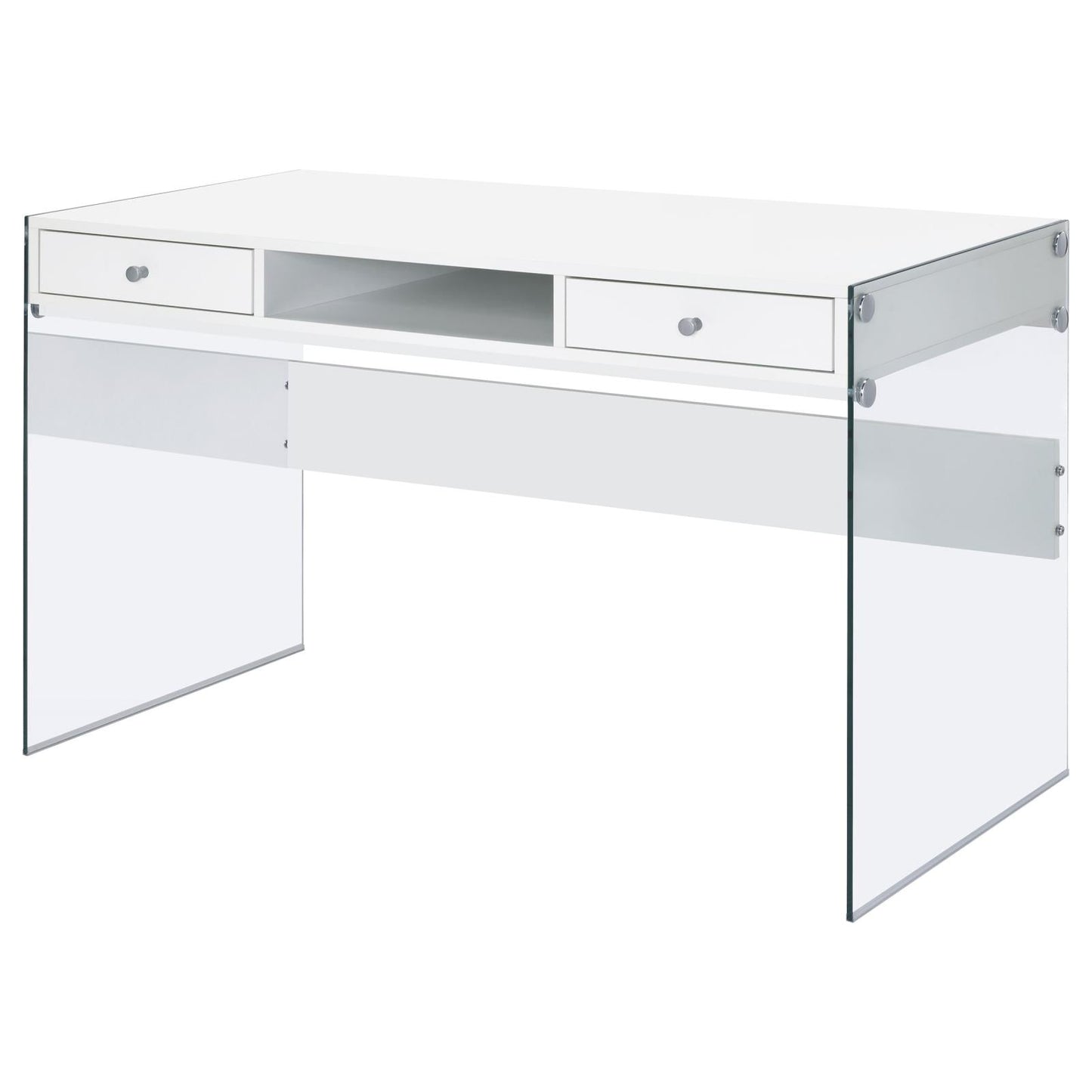 Dobrev Glossy White/Clear 2-Drawer Writing Desk - 800829 - Luna Furniture - Dallas Store