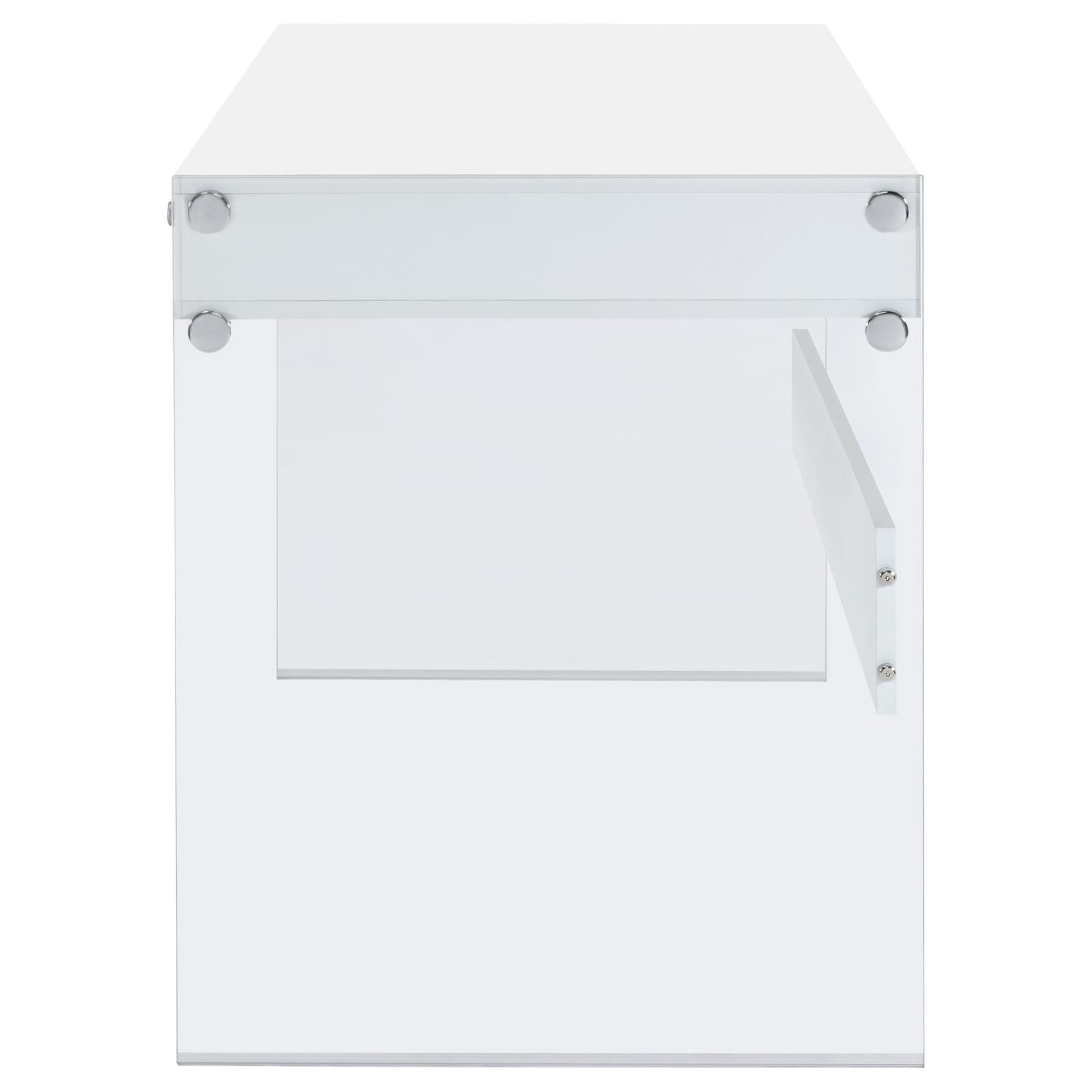 Dobrev Glossy White/Clear 2-Drawer Writing Desk - 800829 - Luna Furniture - Dallas Store