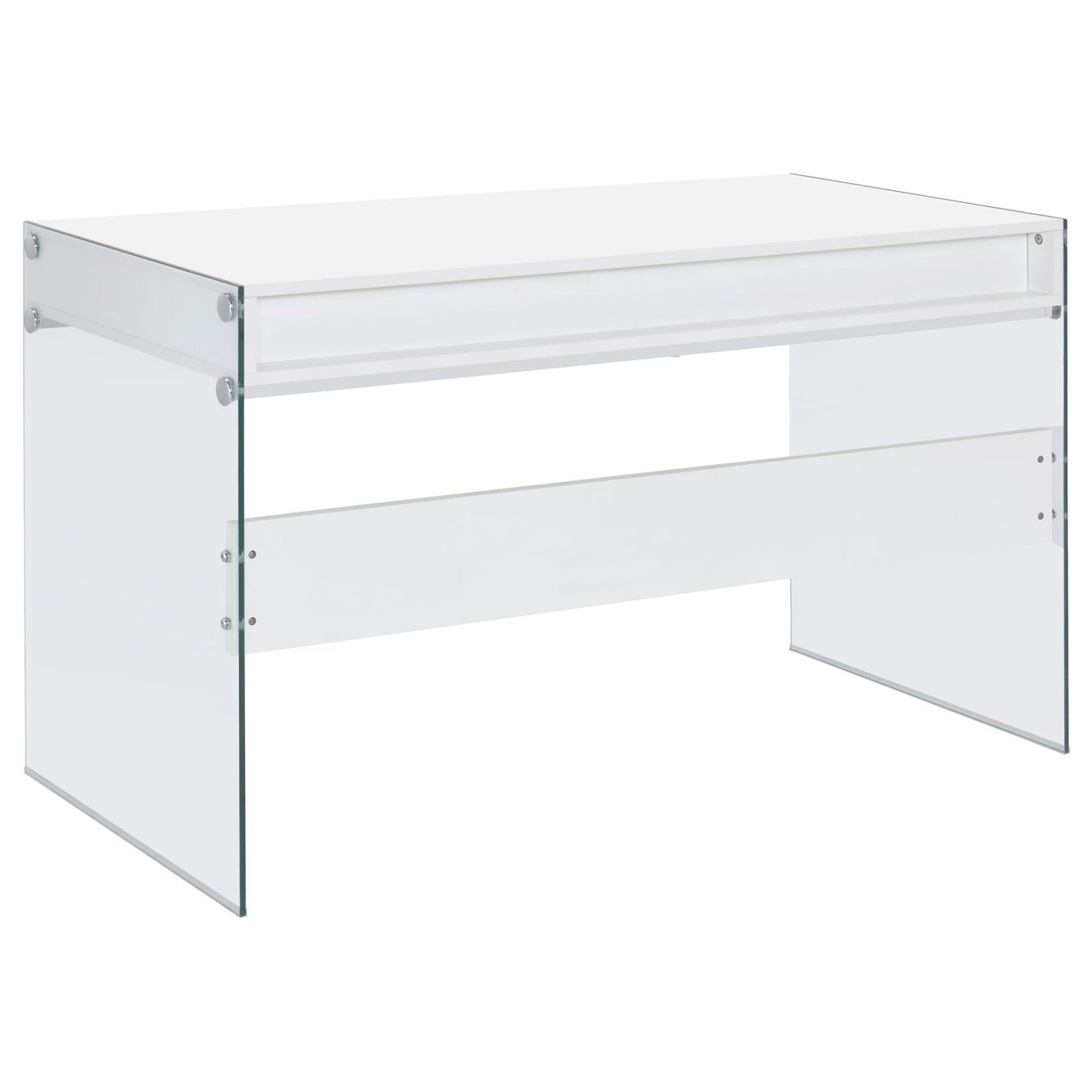 Dobrev Glossy White/Clear 2-Drawer Writing Desk - 800829 - Luna Furniture - Dallas Store