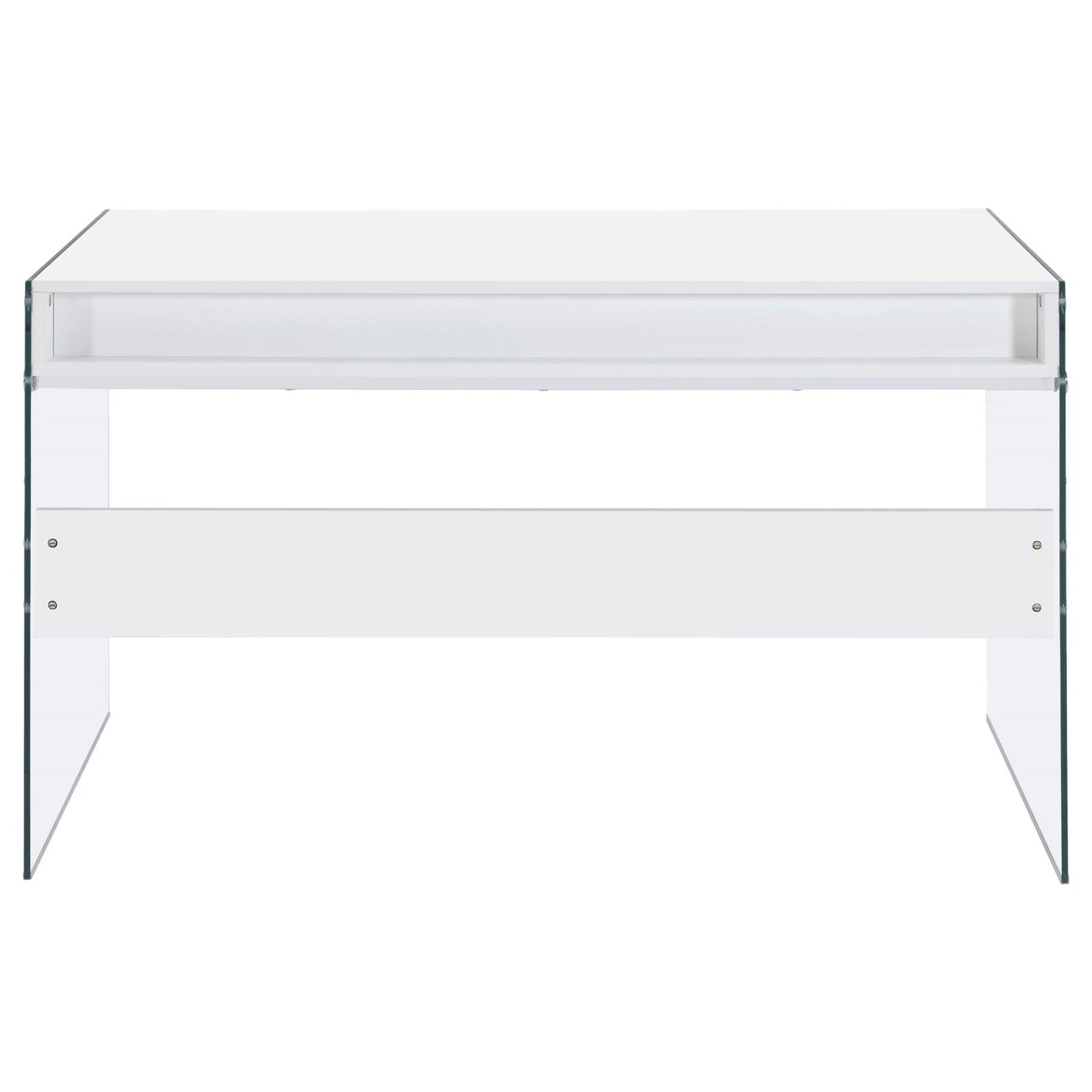 Dobrev Glossy White/Clear 2-Drawer Writing Desk - 800829 - Luna Furniture - Dallas Store