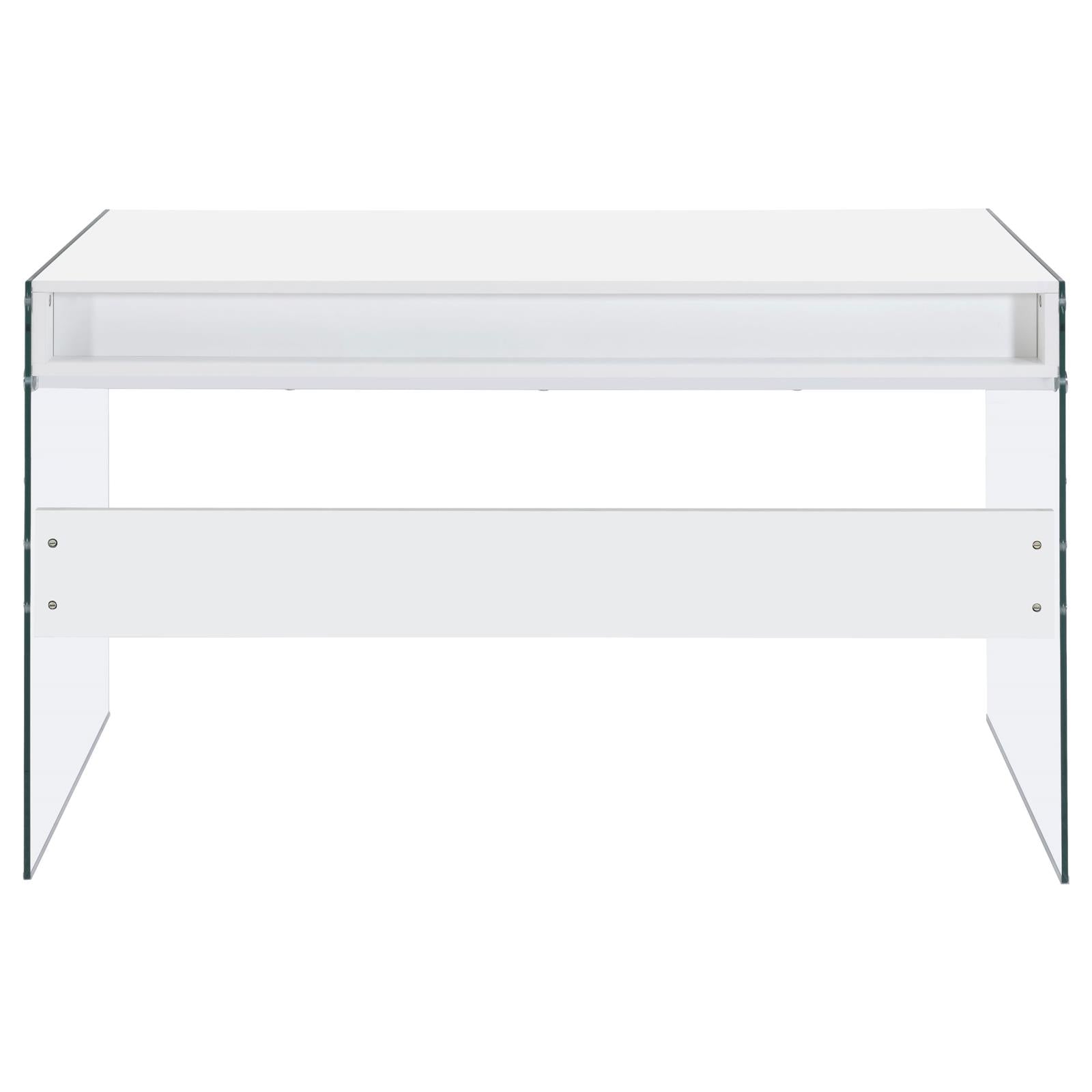 Dobrev Glossy White/Clear 2-Drawer Writing Desk - 800829 - Luna Furniture - Dallas Store