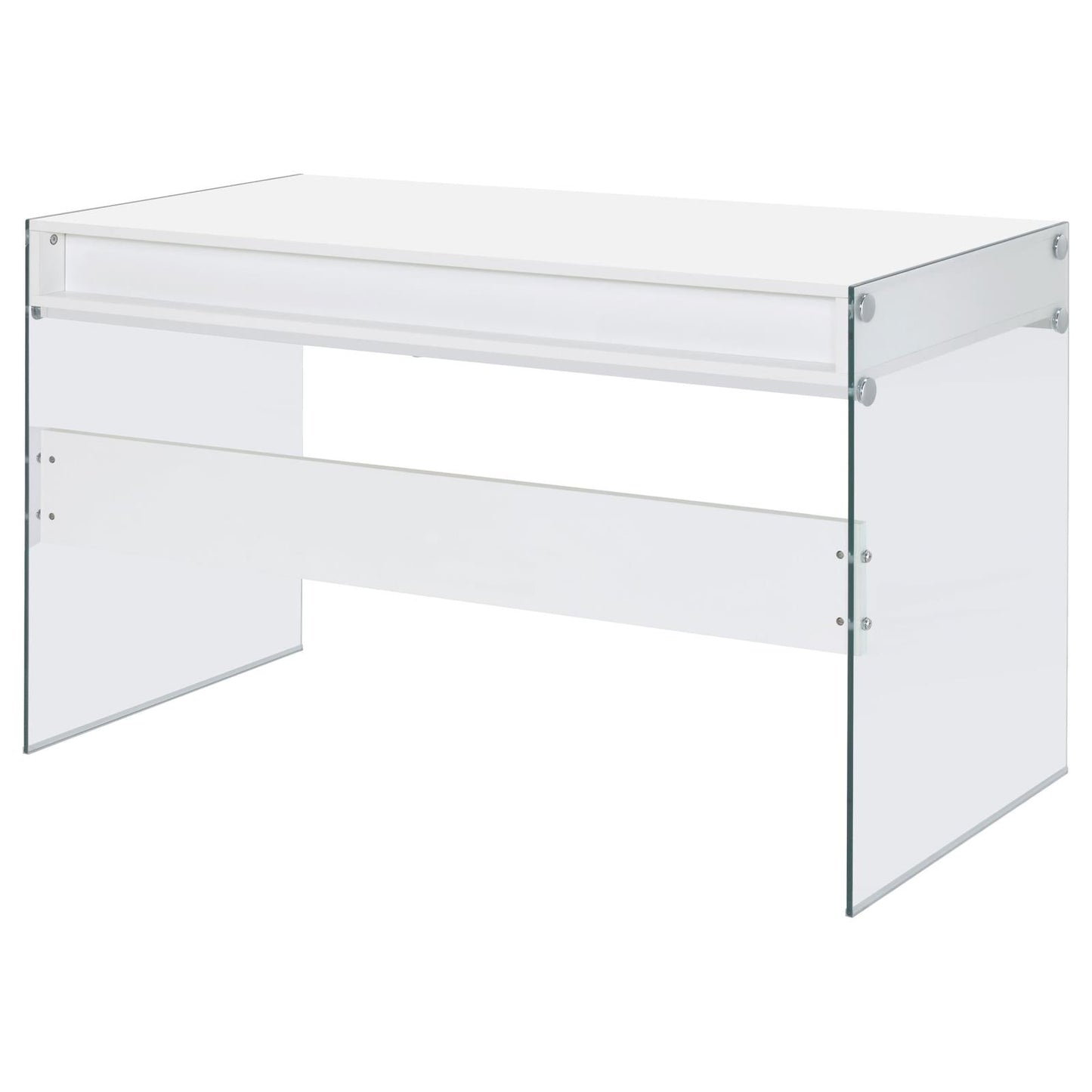Dobrev Glossy White/Clear 2-Drawer Writing Desk - 800829 - Luna Furniture - Dallas Store